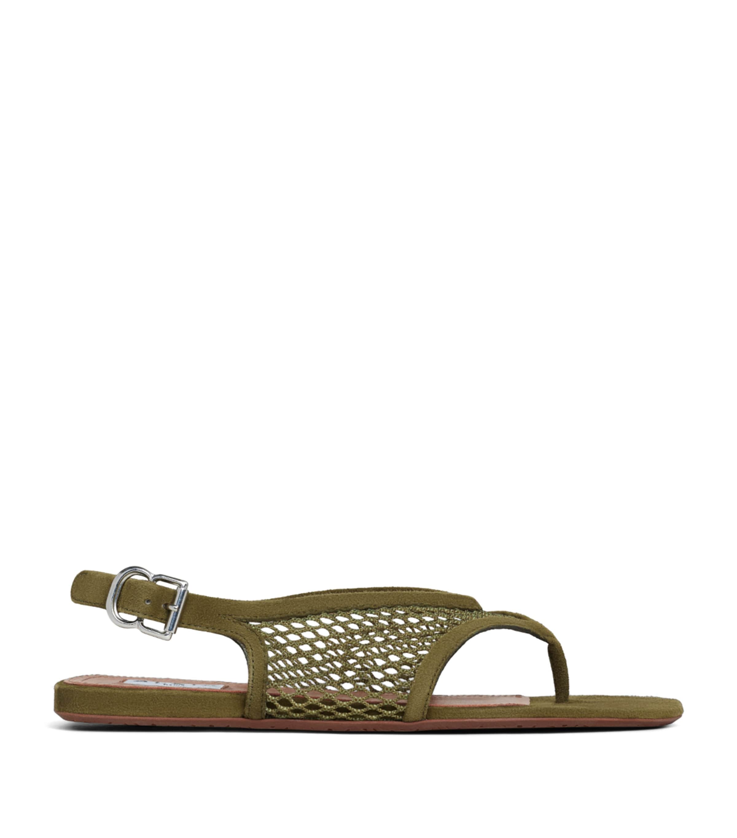 Alaïa Suede Mesh Thong Sandals Kaki Image 1