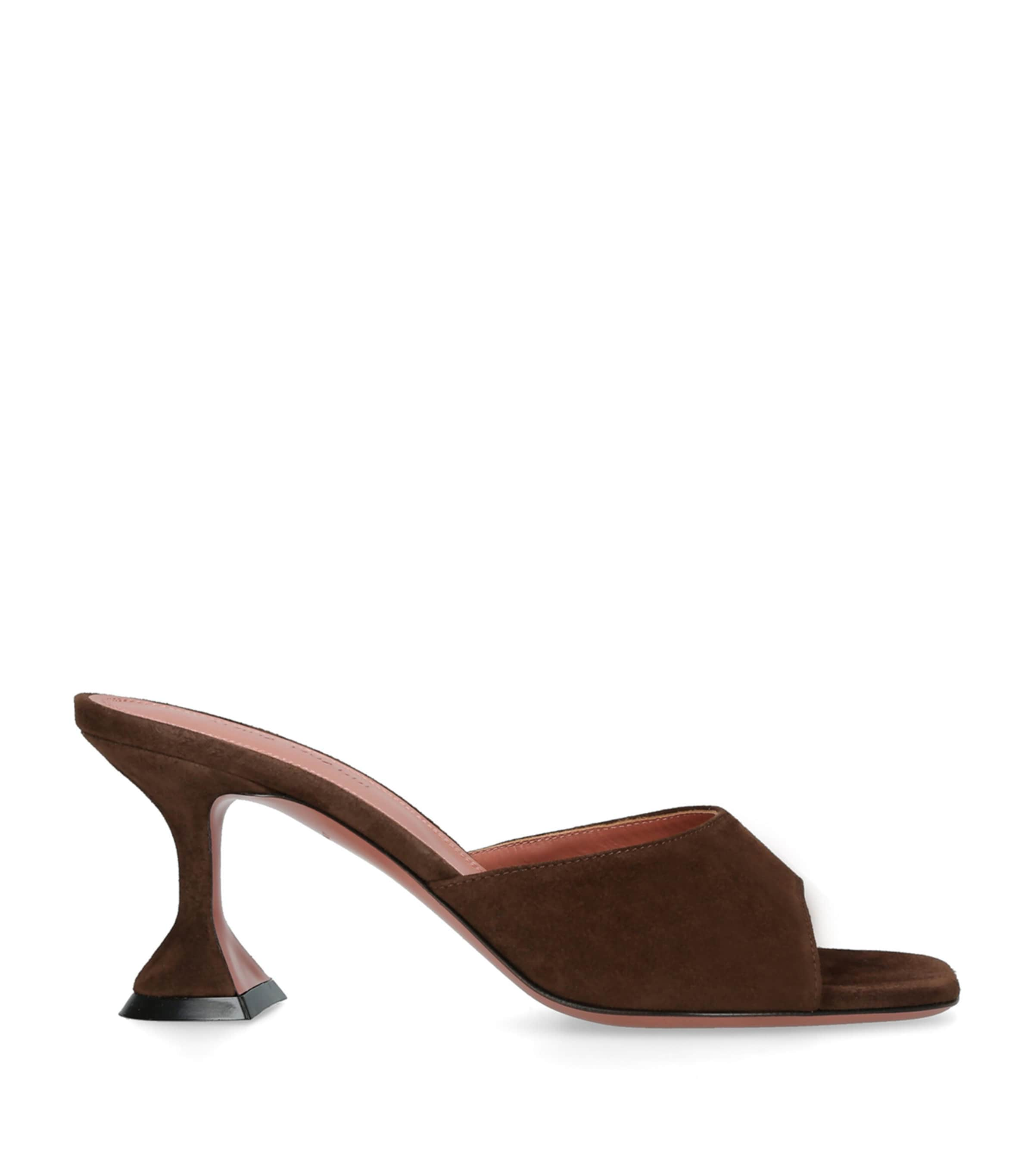 Shop Amina Muaddi Suede Lupita Mules 70 In Brown