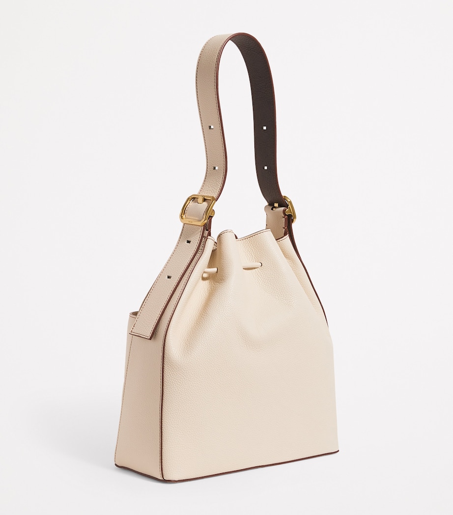 Leather Drawstring Bucket Bag BUTTERMILK Image 3