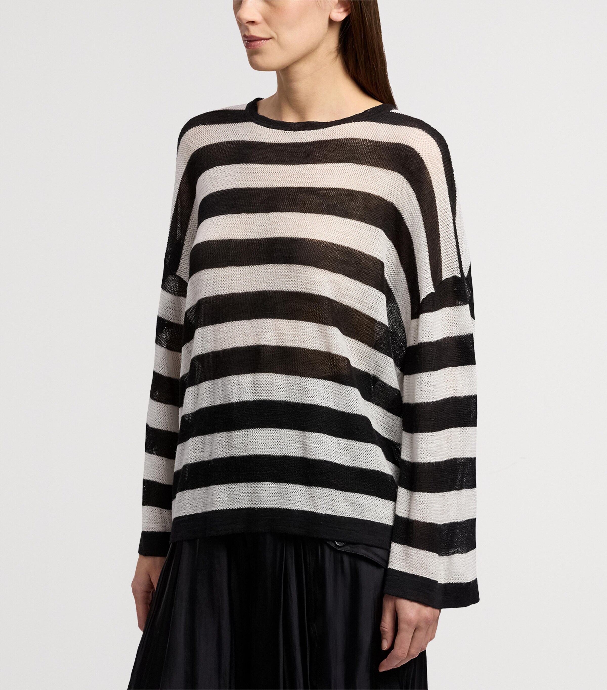 Ralph Lauren Collection Womens Mulberry Silk-Linen Stripe Sweater Black Image 6