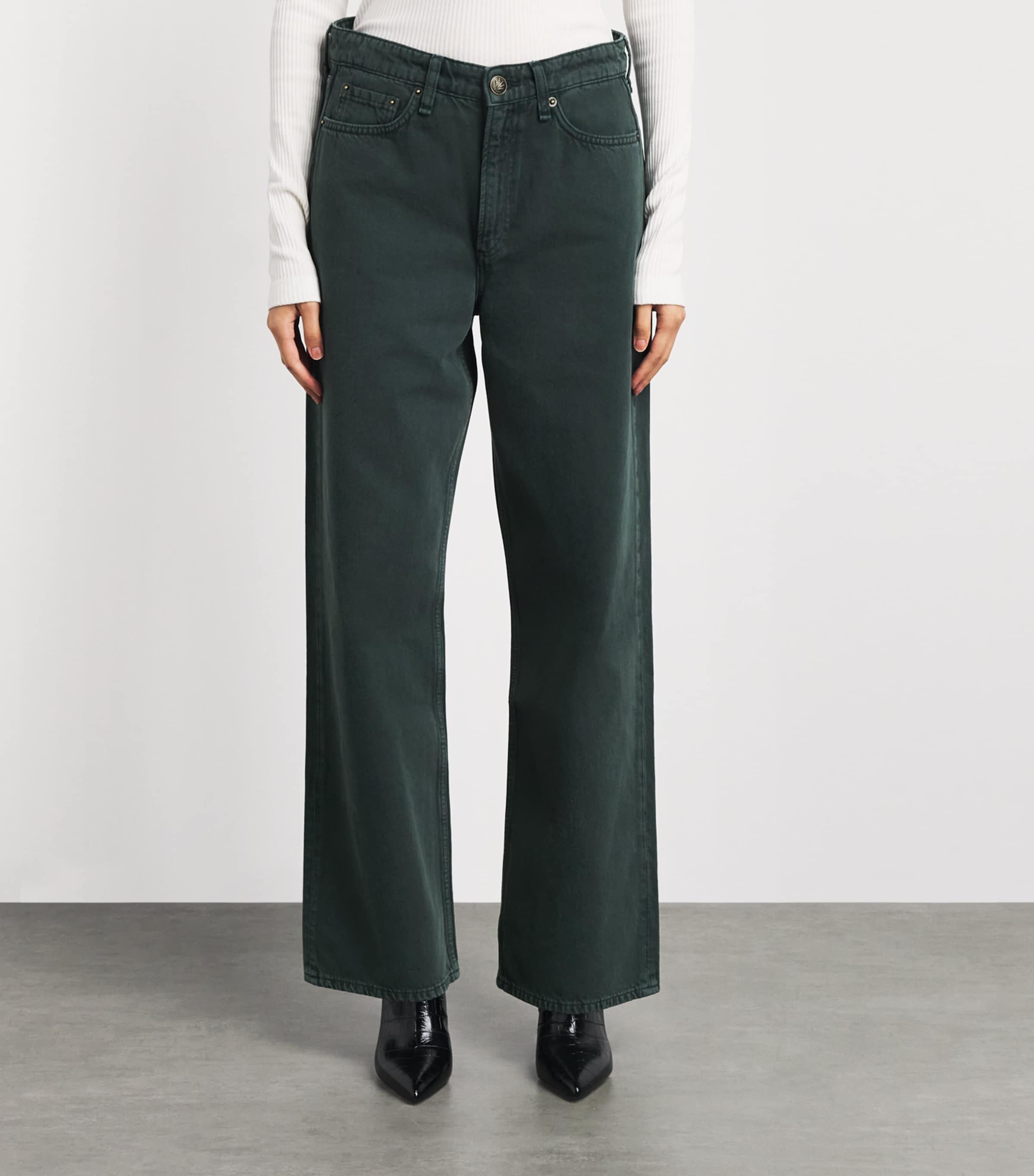 Rag & Bone Womens Logan Mid-Rise Wide-Leg Jeans Greenstone Image 4