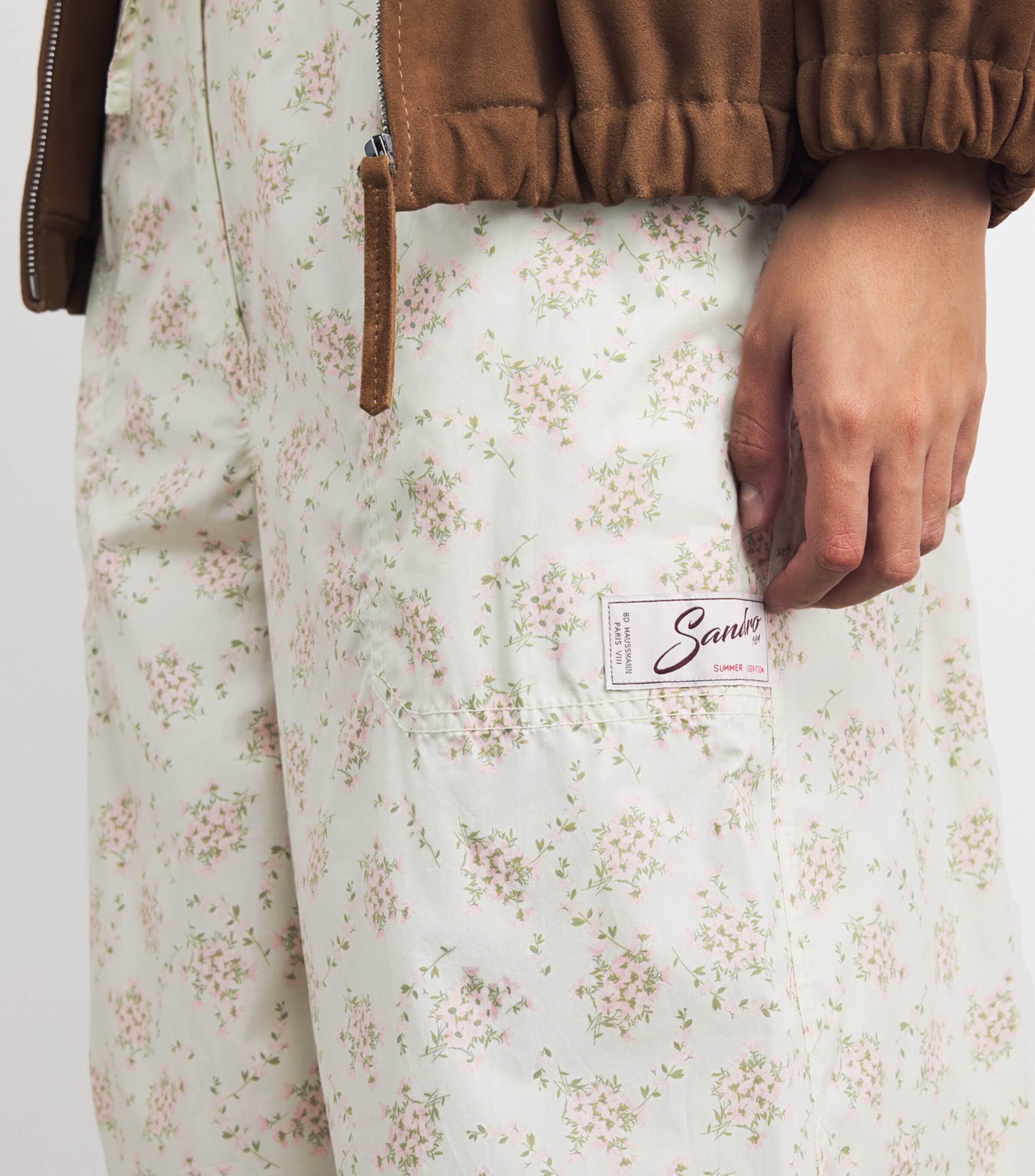 Sandro Paris Womens Floral Wide-Leg Trousers Pink / Green Image 3