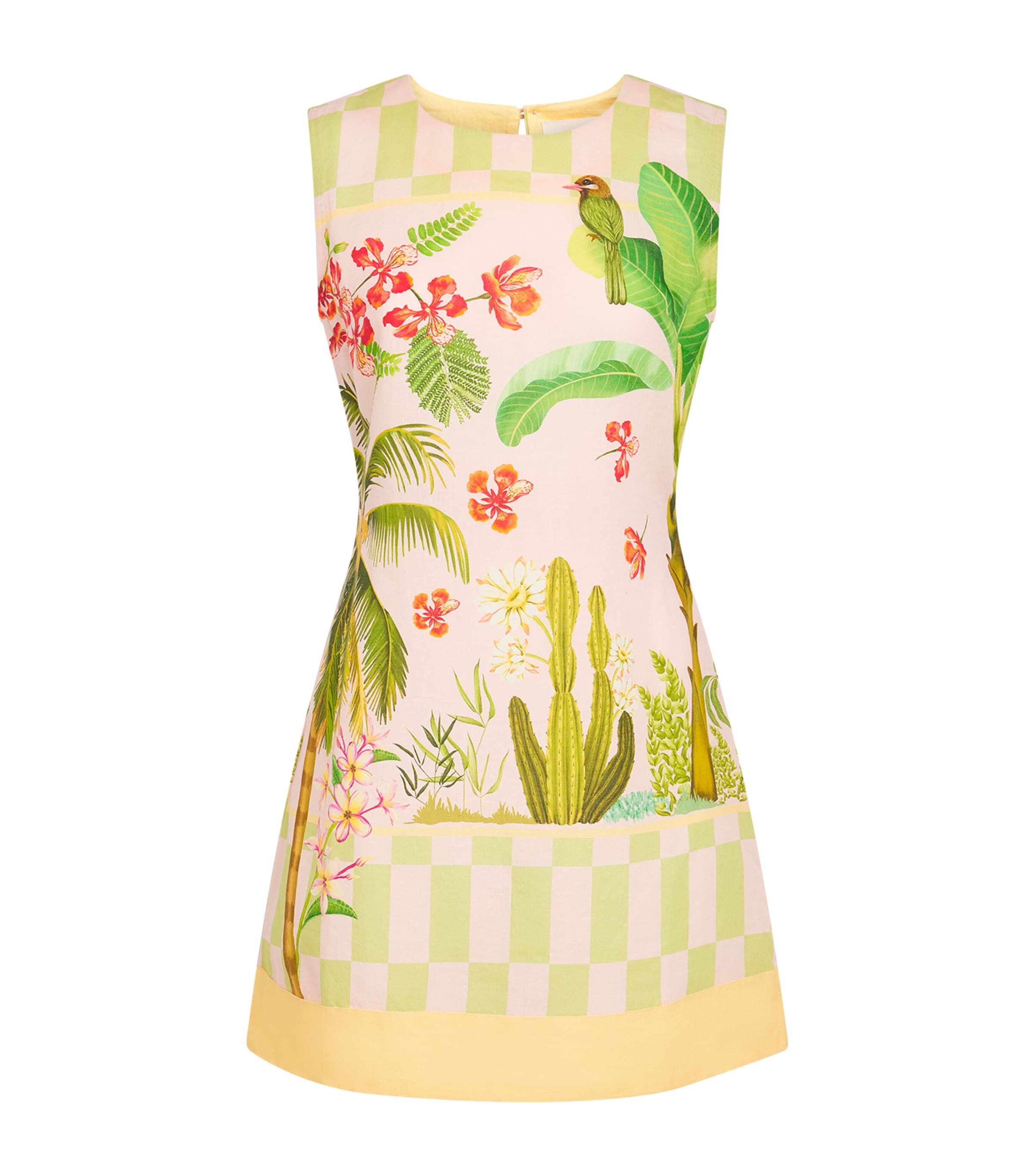 Verandah Womens Linen-Cotton Printed Mini Dress Blush Sage Green Image 1