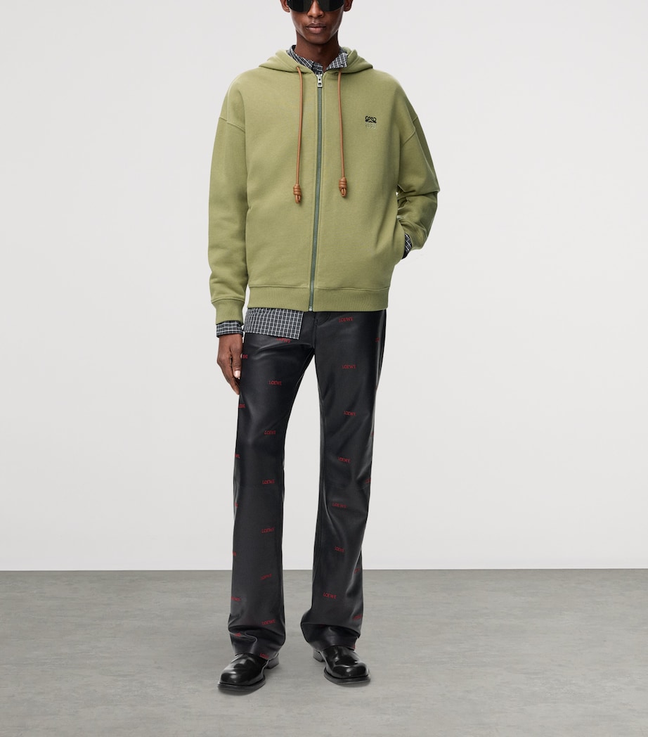 LOEWE Mens Cotton-Blend Anagram Hoodie Khaki Green Image 2