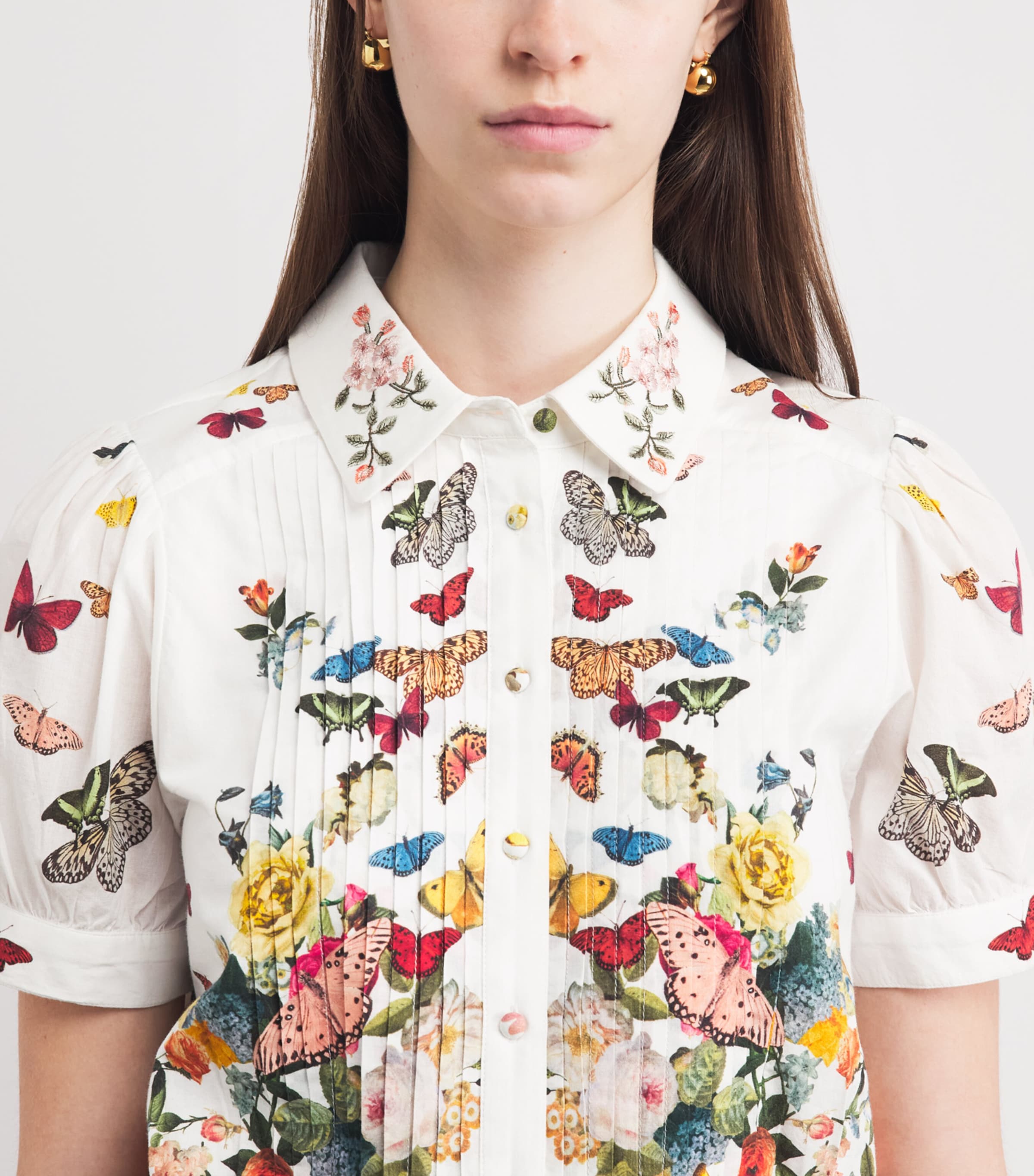 Alice+Olivia Womens Cotton Floral Rosie Shirt Sol Str O/white Image 3