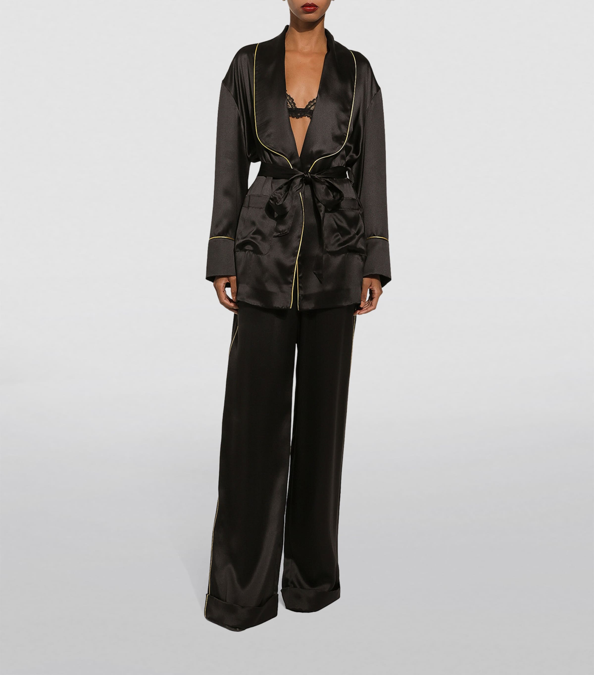 Silk Satin Wide-Leg Trousers N0000-BLACK Image 2