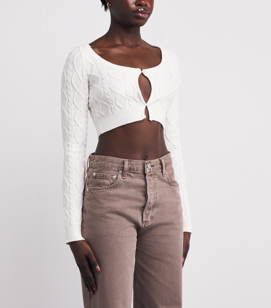 Skims Womens Cable Knit Snow Bunny Cropped Cardigan Ivory Image 3