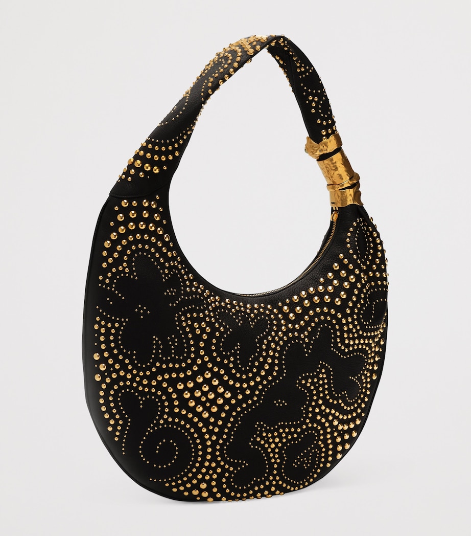 Large Leather Studded Soufflé Shoulder Bag 023 GOLD/BLACK Image 3