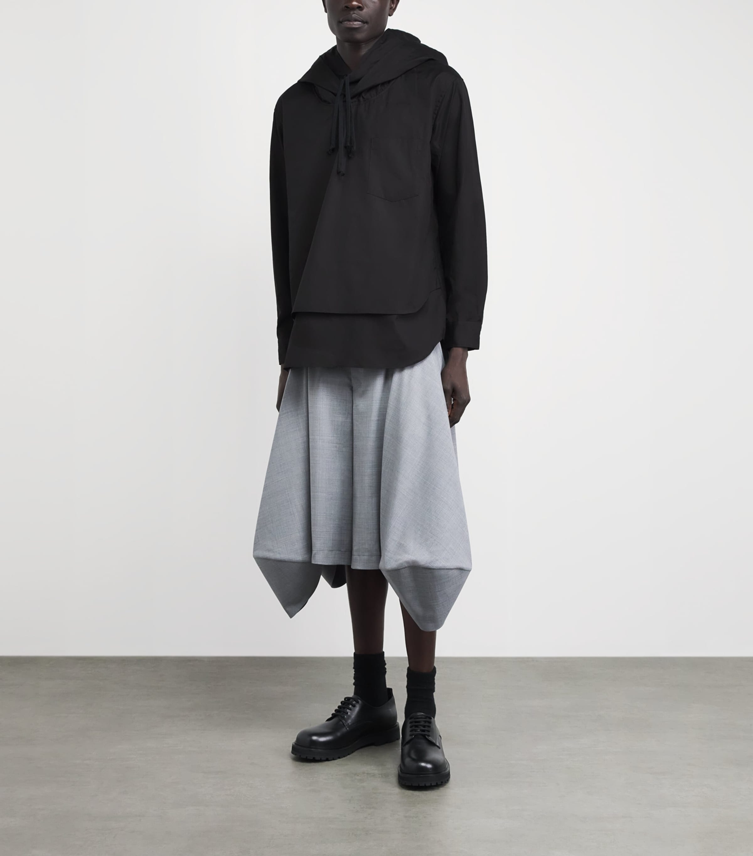 Comme Des Garçons Homme Plus Mens Cotton Layered Hoodie Black Image 2