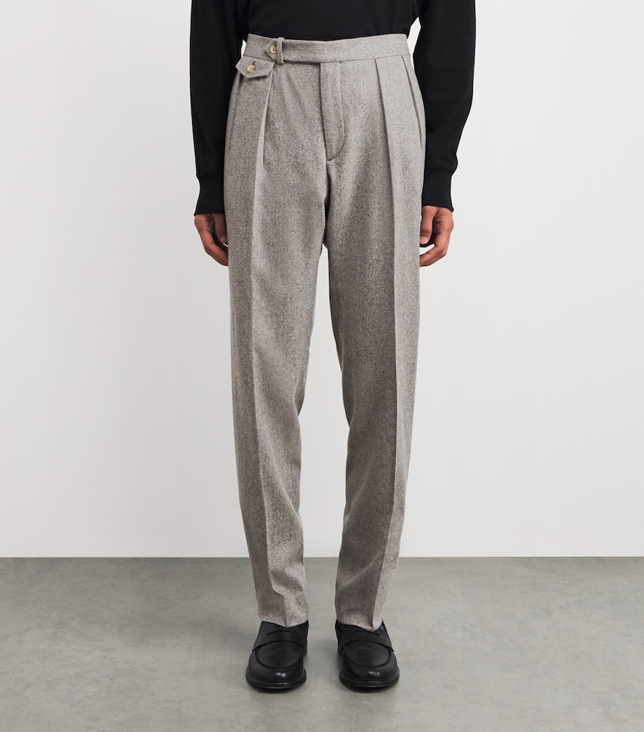 Wool Flannel Pleated Trousers GREY Image 3