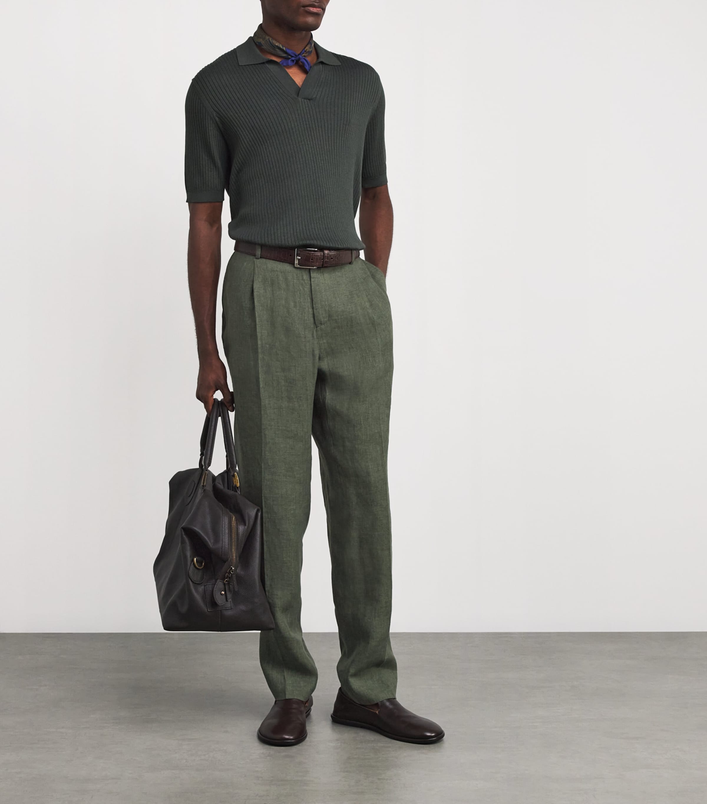 Linen Pleated Trousers GNGC-HUNTER GREEN Image 2