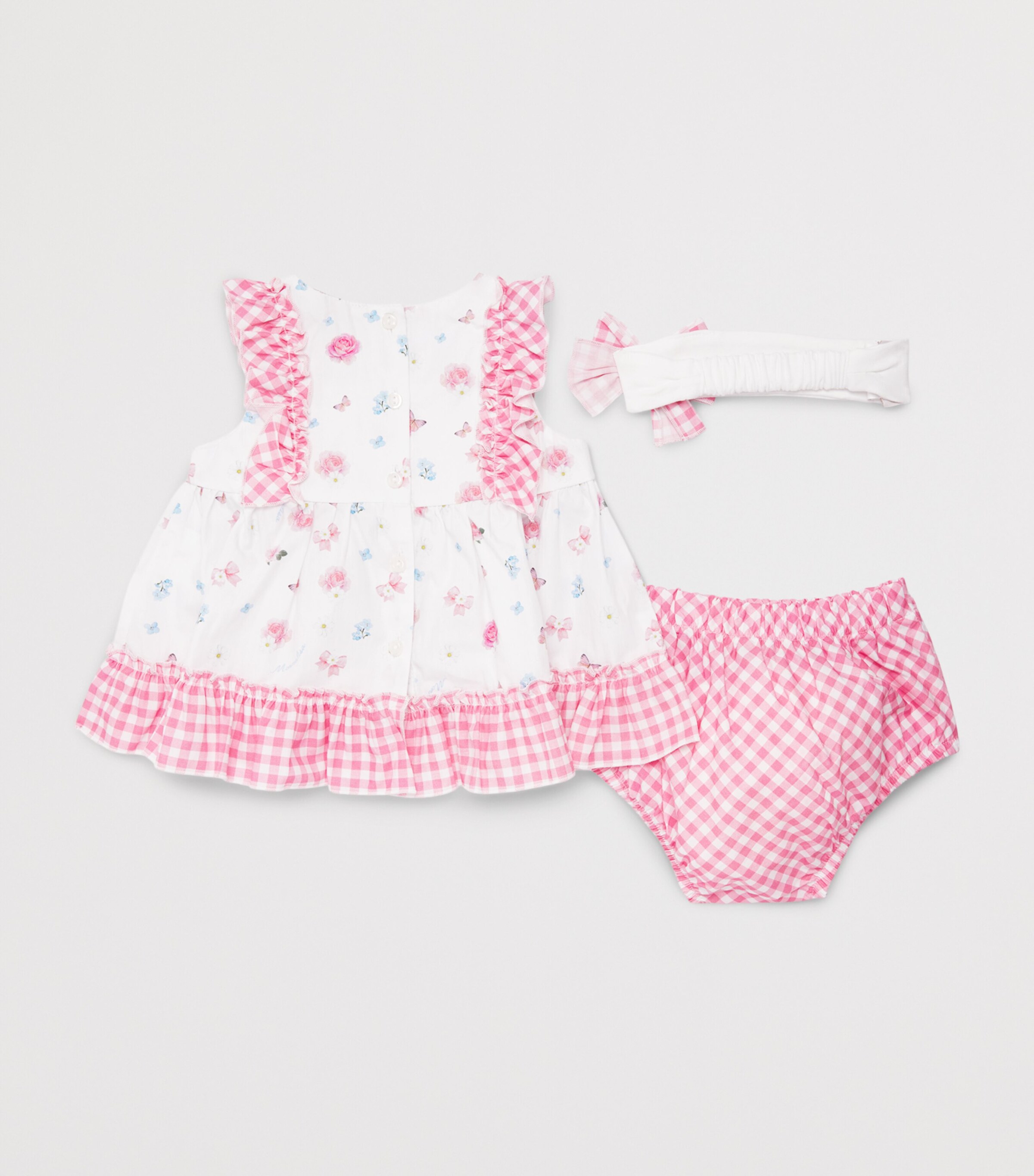 Monnalisa Floral Dress and Bloomers Set (1-9 Months) White+fairytale Pink Image 2