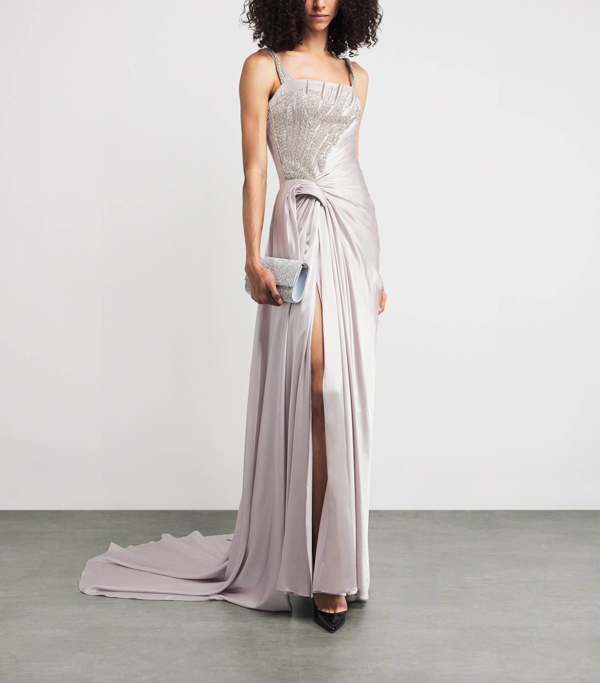 Stretch-Silk Crystal-Embellished Gown SILVER ASH Image 2
