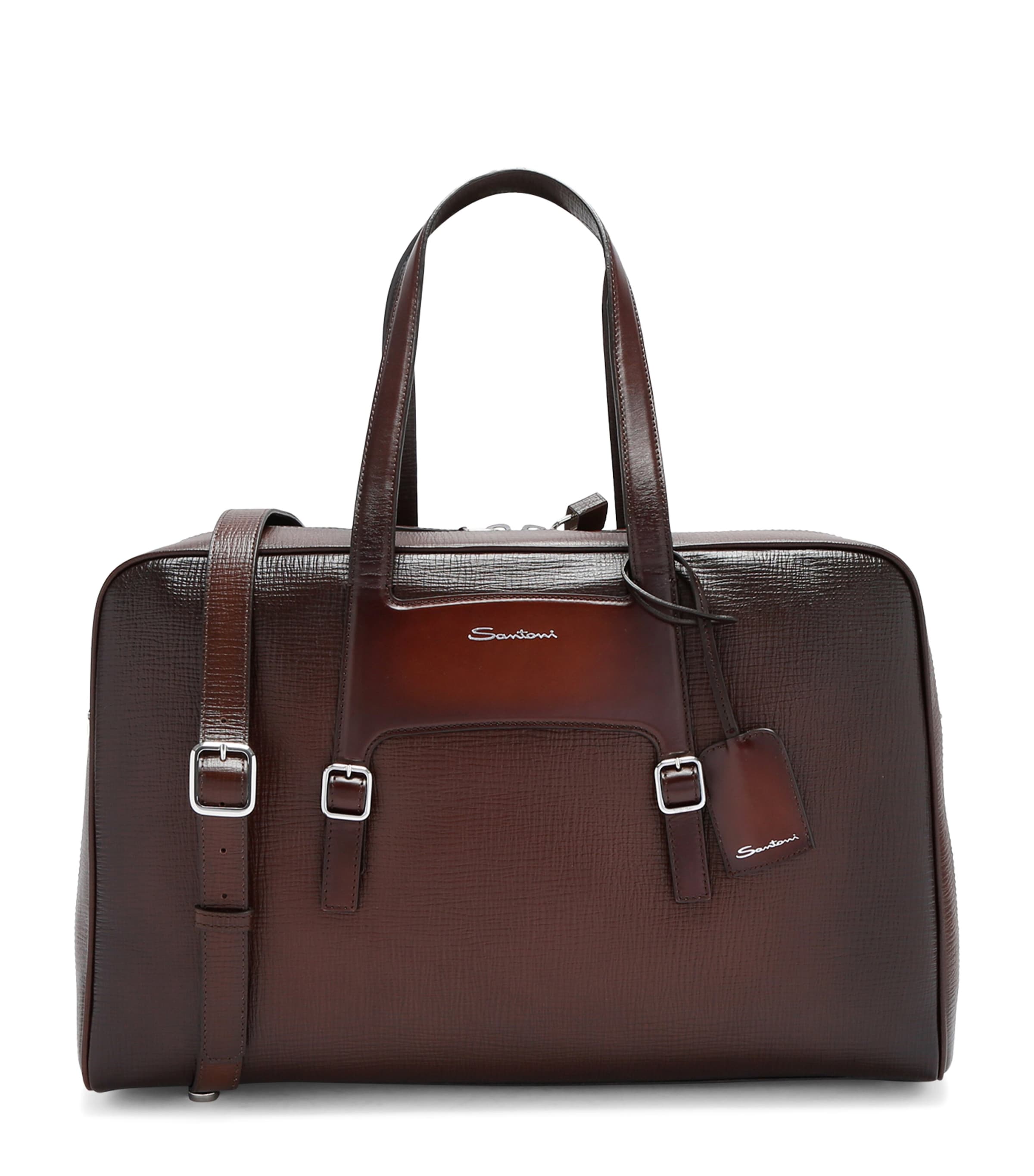 Santoni Leather Weekend Bag Dark Brown Image 1
