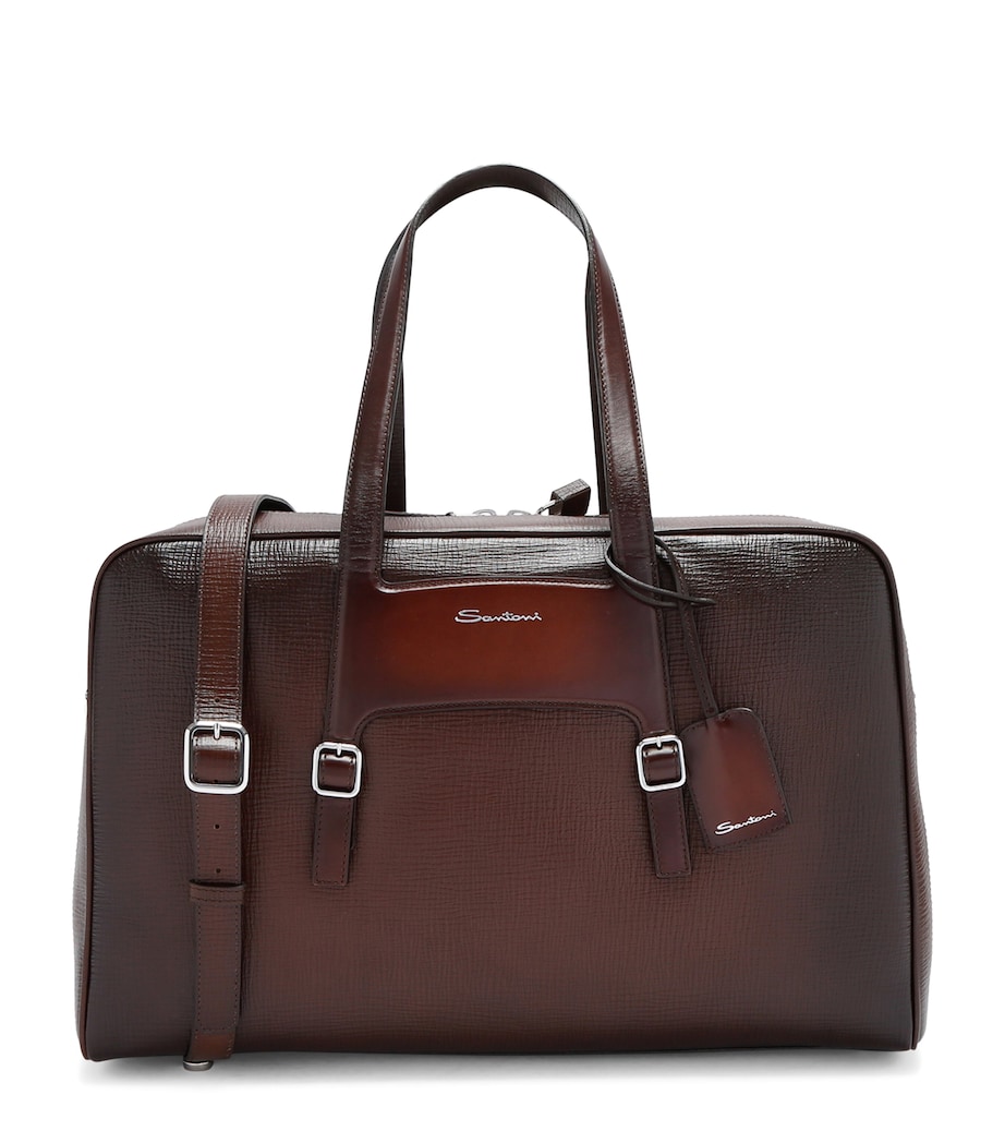 Santoni Leather Weekend Bag Dark Brown Image 1