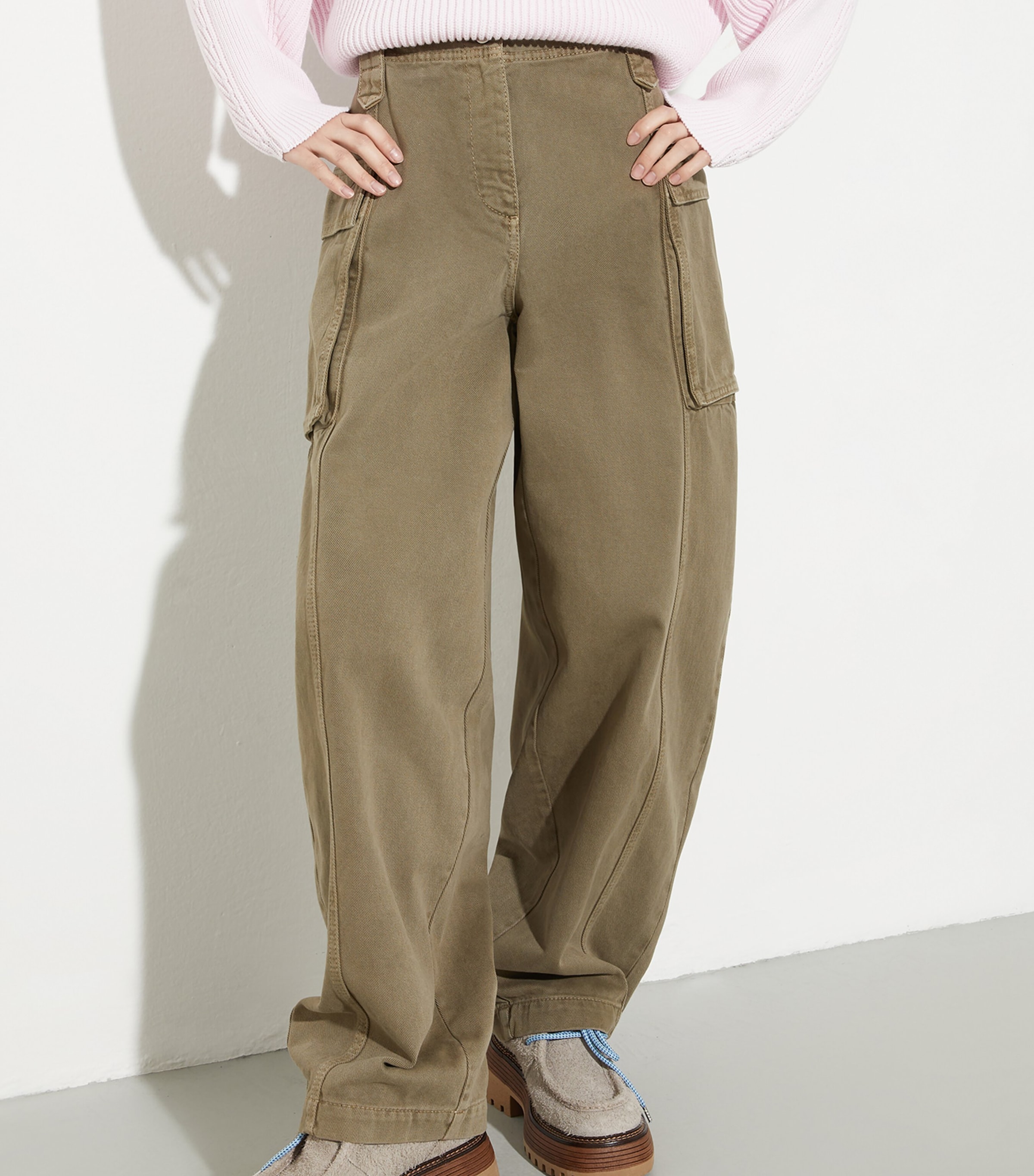 Cotton Drill Cargo Trousers KAKI Image 3