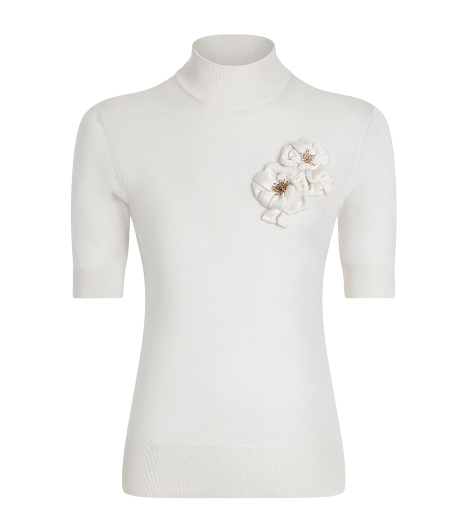 Silk Flower-Appliqué Sweater W0001-NATURAL WHITE Image 1