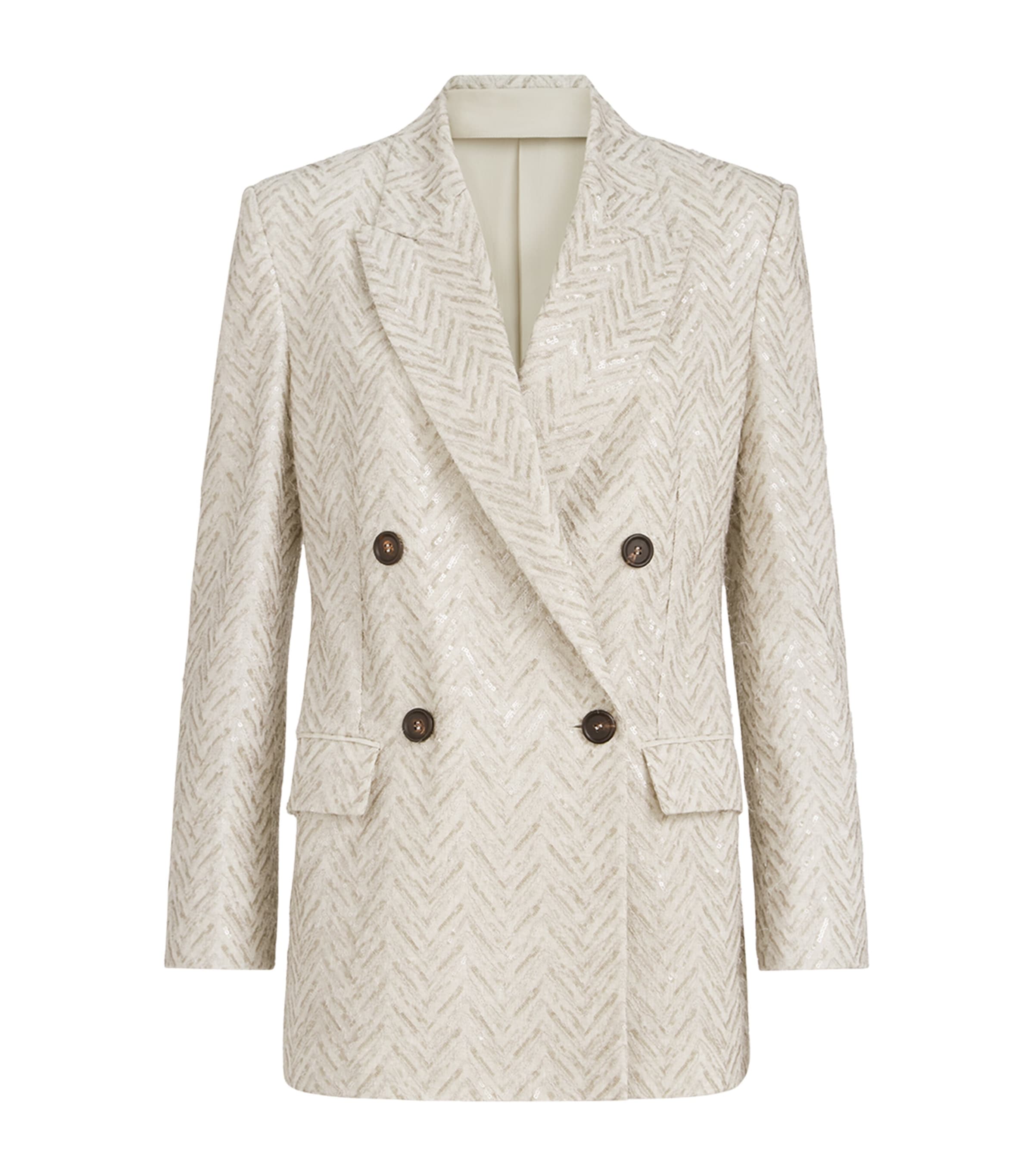 Brunello Cucinelli Womens Linen Chevron Double-Breasted Blazer Image 1