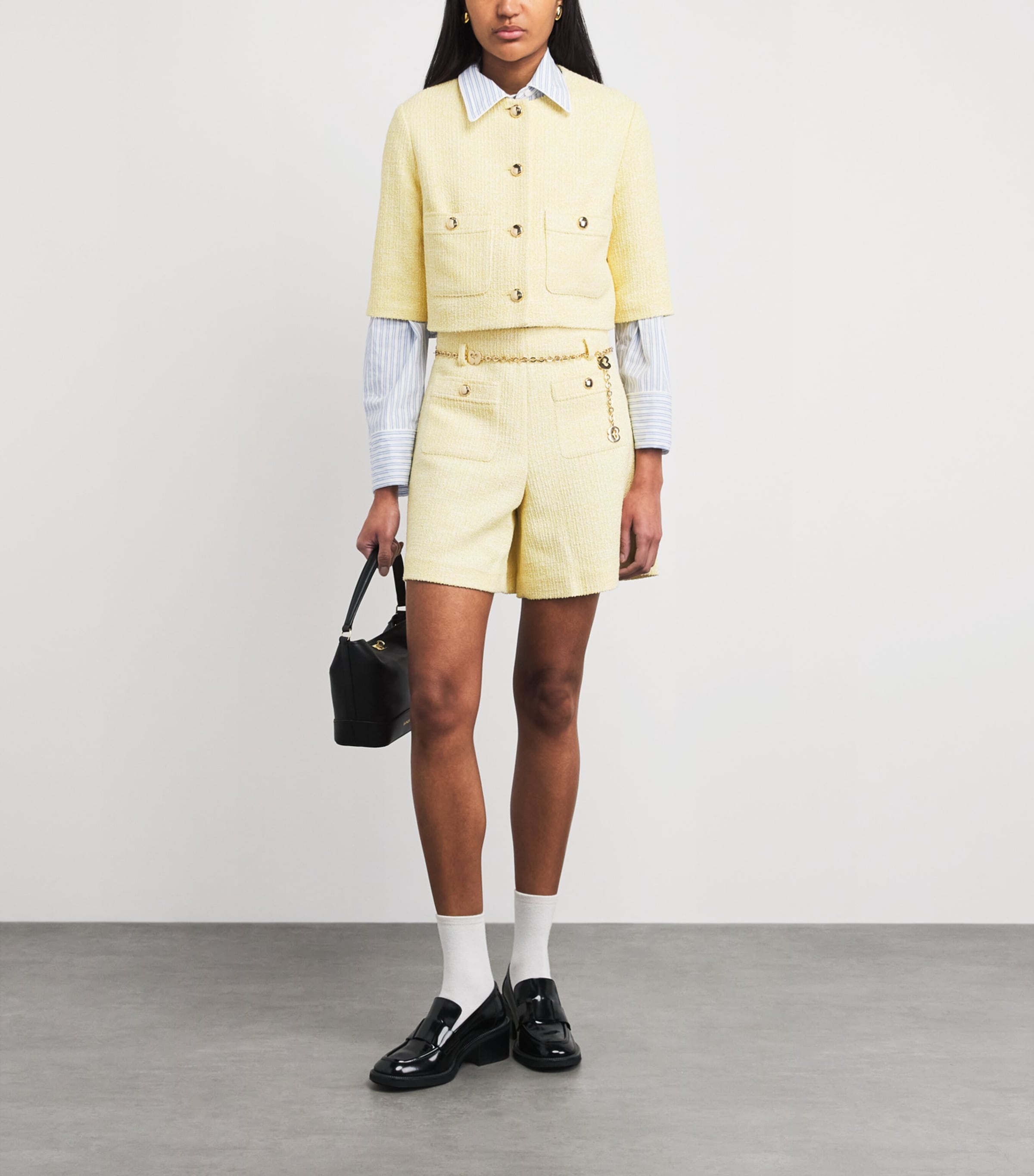 Tweed Cropped Jacket PALE YELLOW Image 2