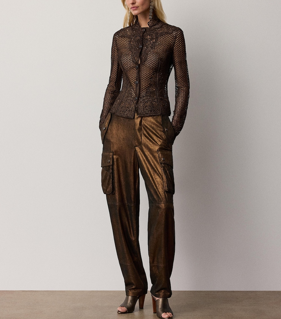 Ralph Lauren Collection Womens Metallic Leather Vaughn Cargo Trousers Bronze Image 2