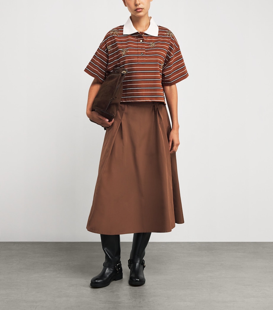 Cotton Stripe Embellished Polo Shirt BROWN Image 2