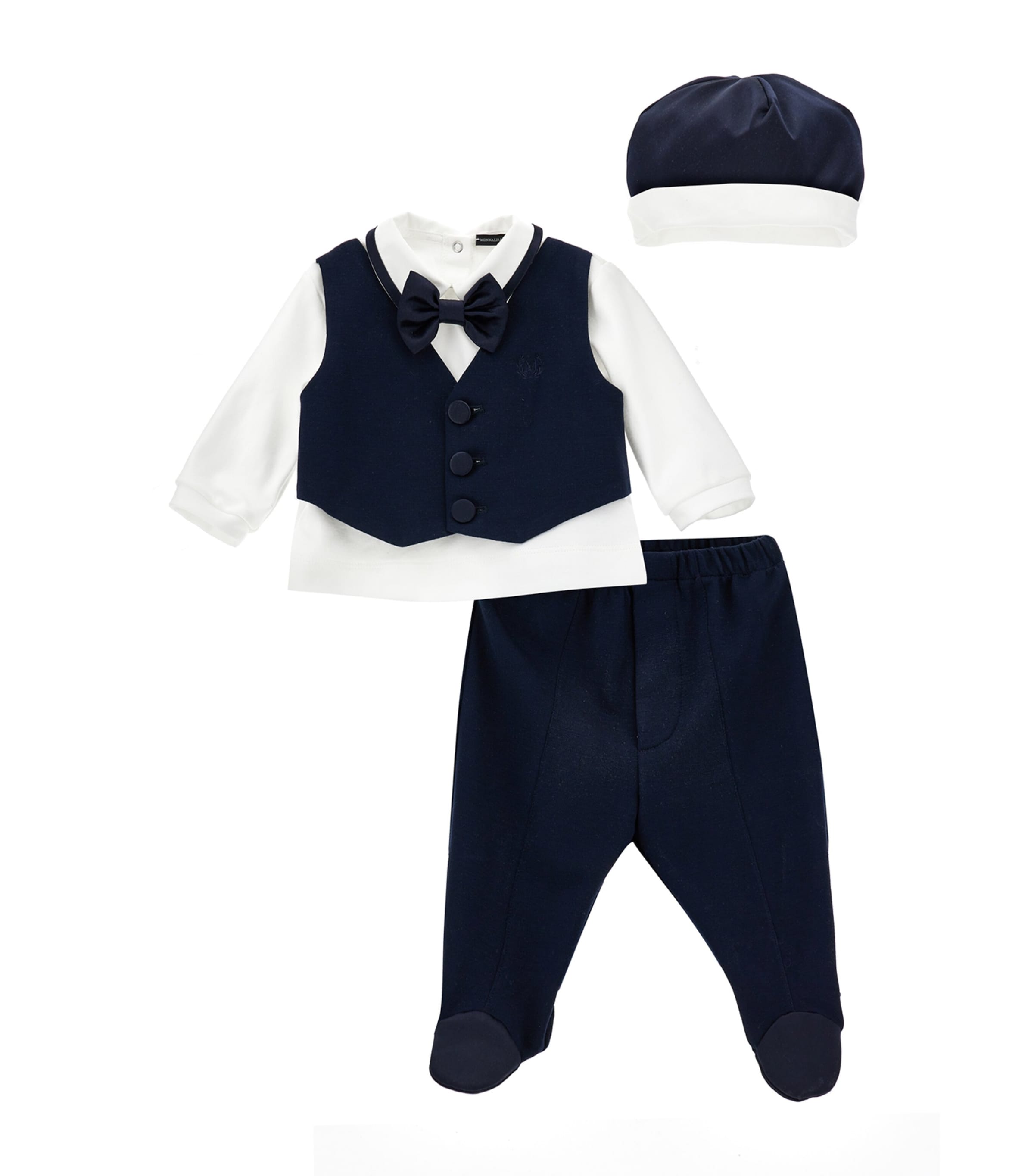 Monnalisa Formal Shirt, Waistcoat, Trousers, Hat And Bow Tie Set In Blue