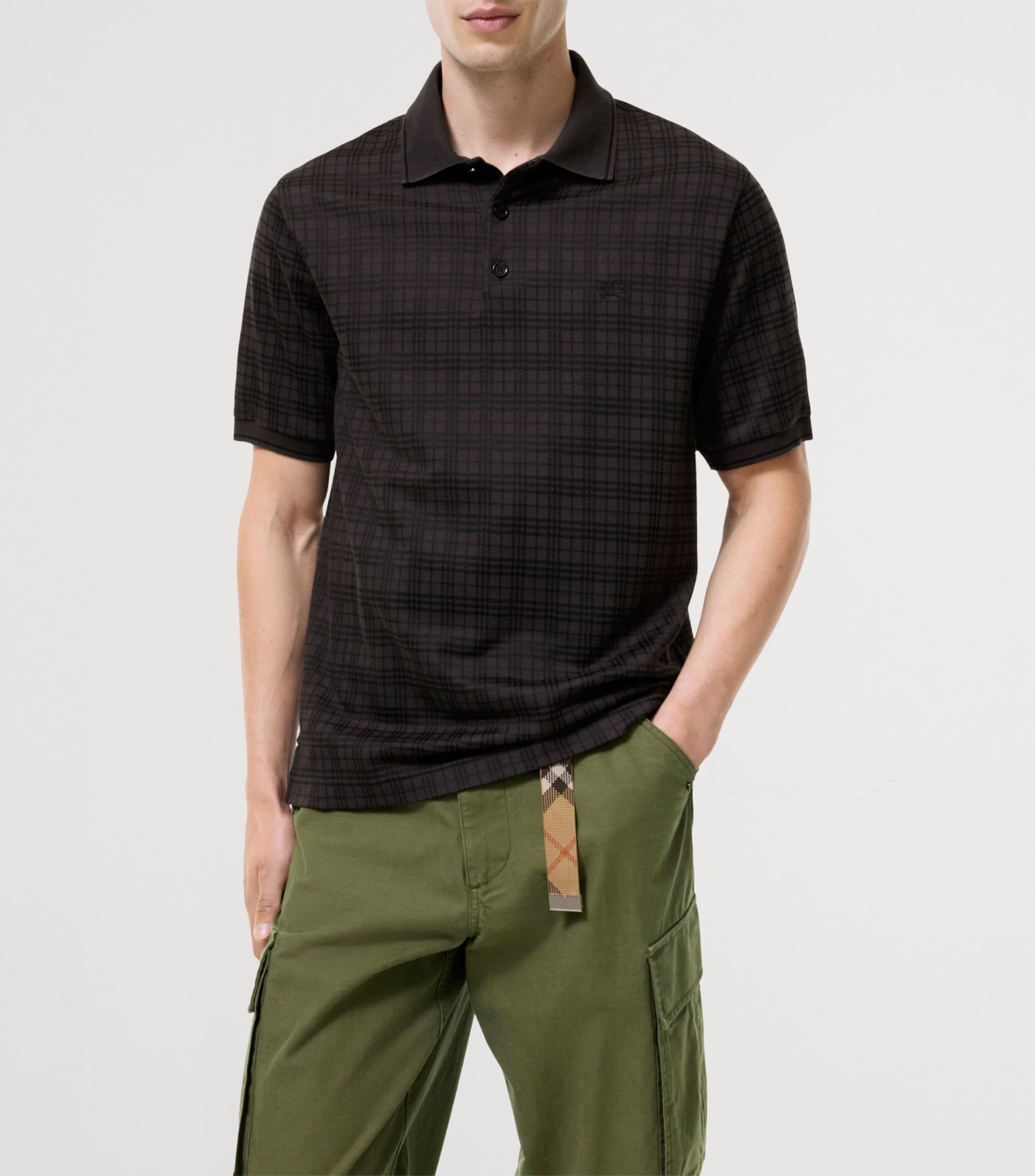 Burberry Mens Jacquard EKD Polo Shirt Coal Grey Ip Check Image 2