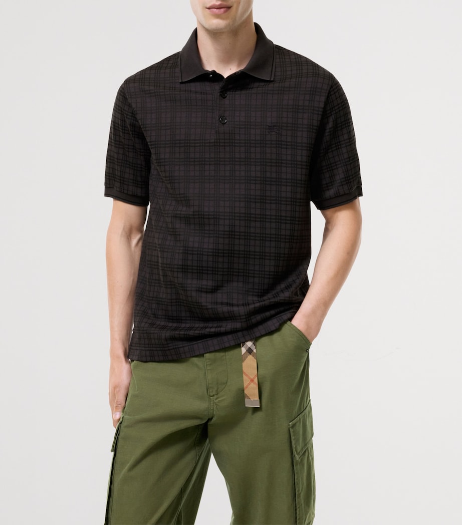 Burberry Mens Jacquard EKD Polo Shirt Coal Grey Ip Check Image 2