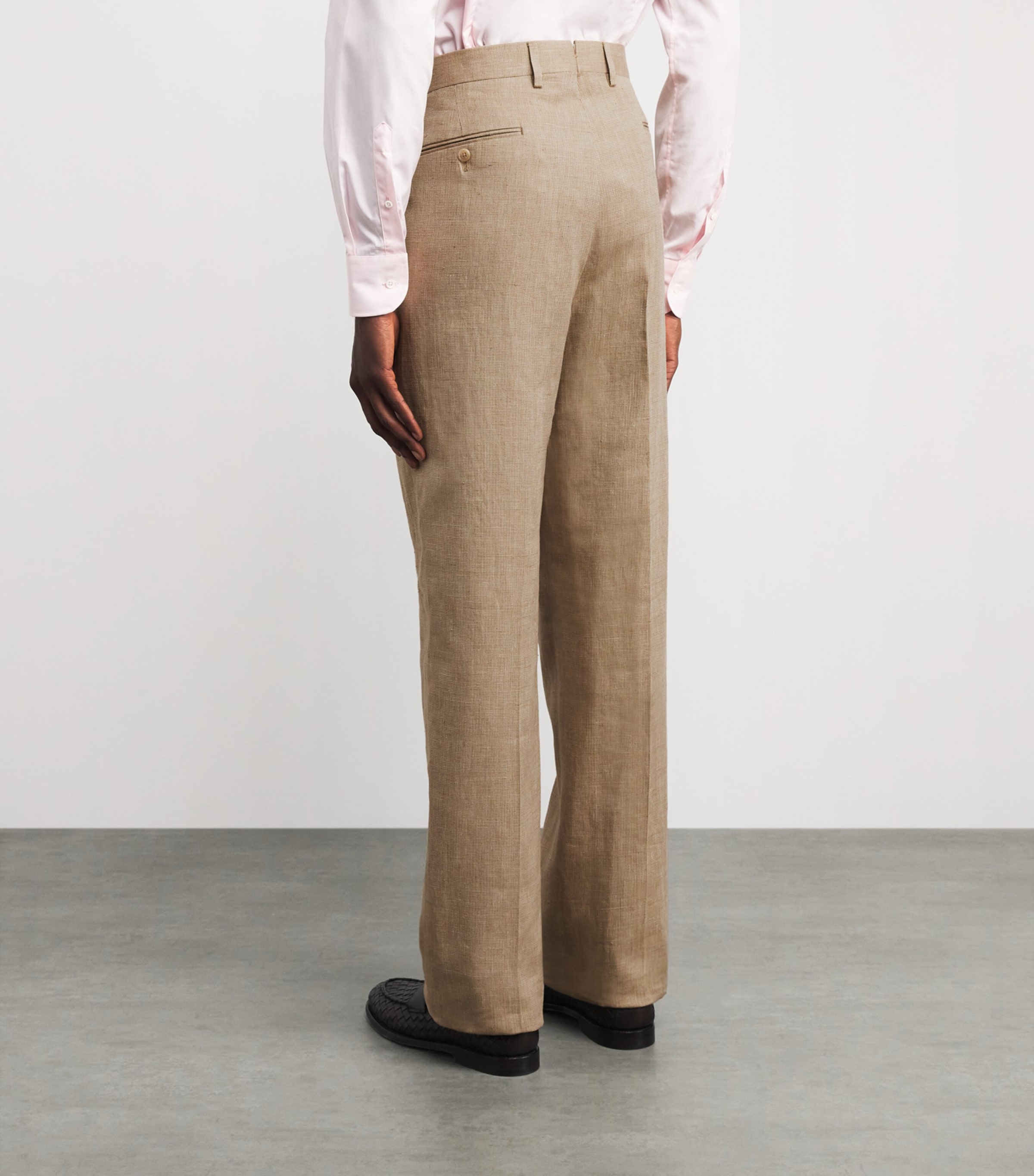 Ralph Lauren Purple Label Mens Linen-Silk-Cotton Tailored Trousers Khaki Mu Image 5