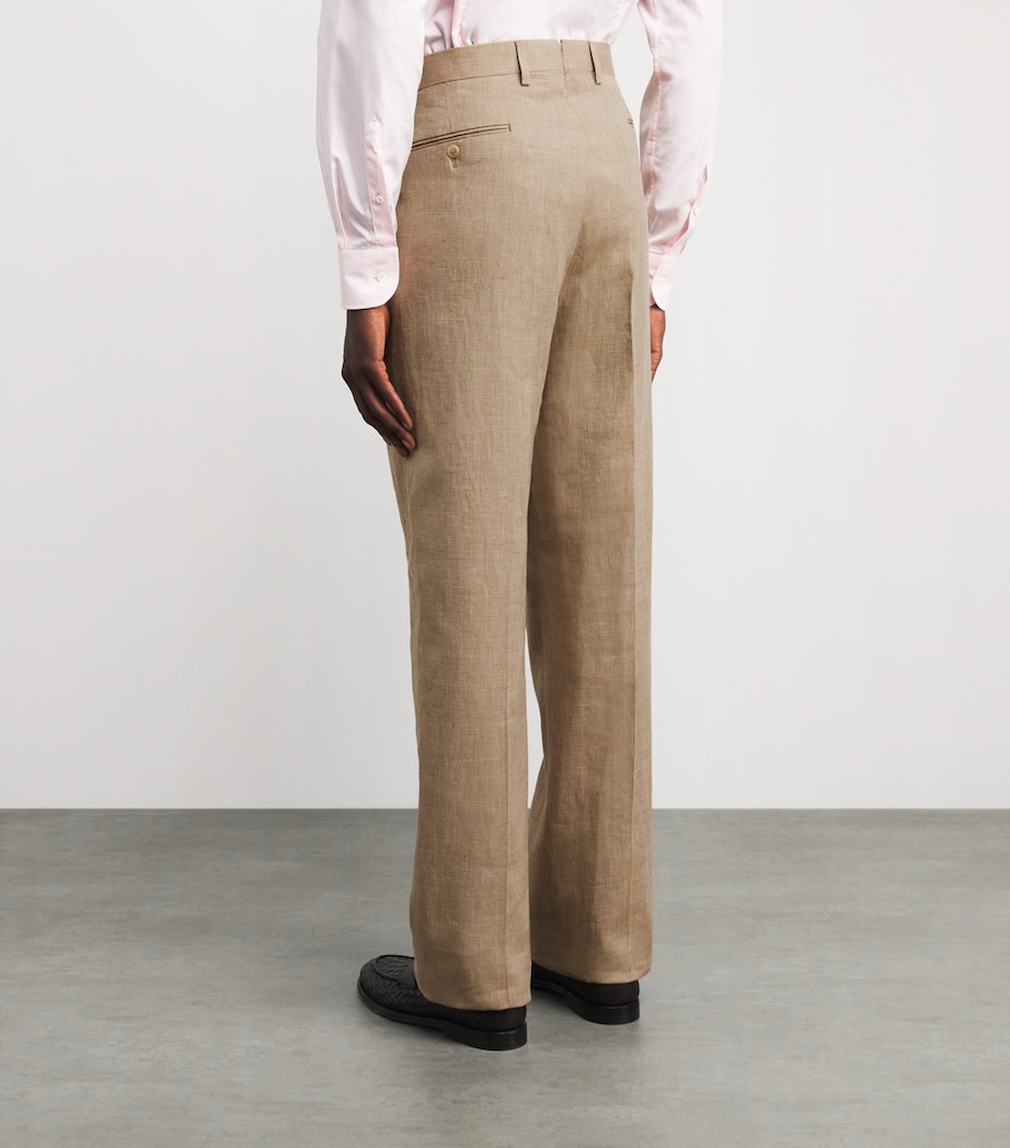 Ralph Lauren Purple Label Mens Linen-Silk-Cotton Tailored Trousers Khaki Mu Image 5