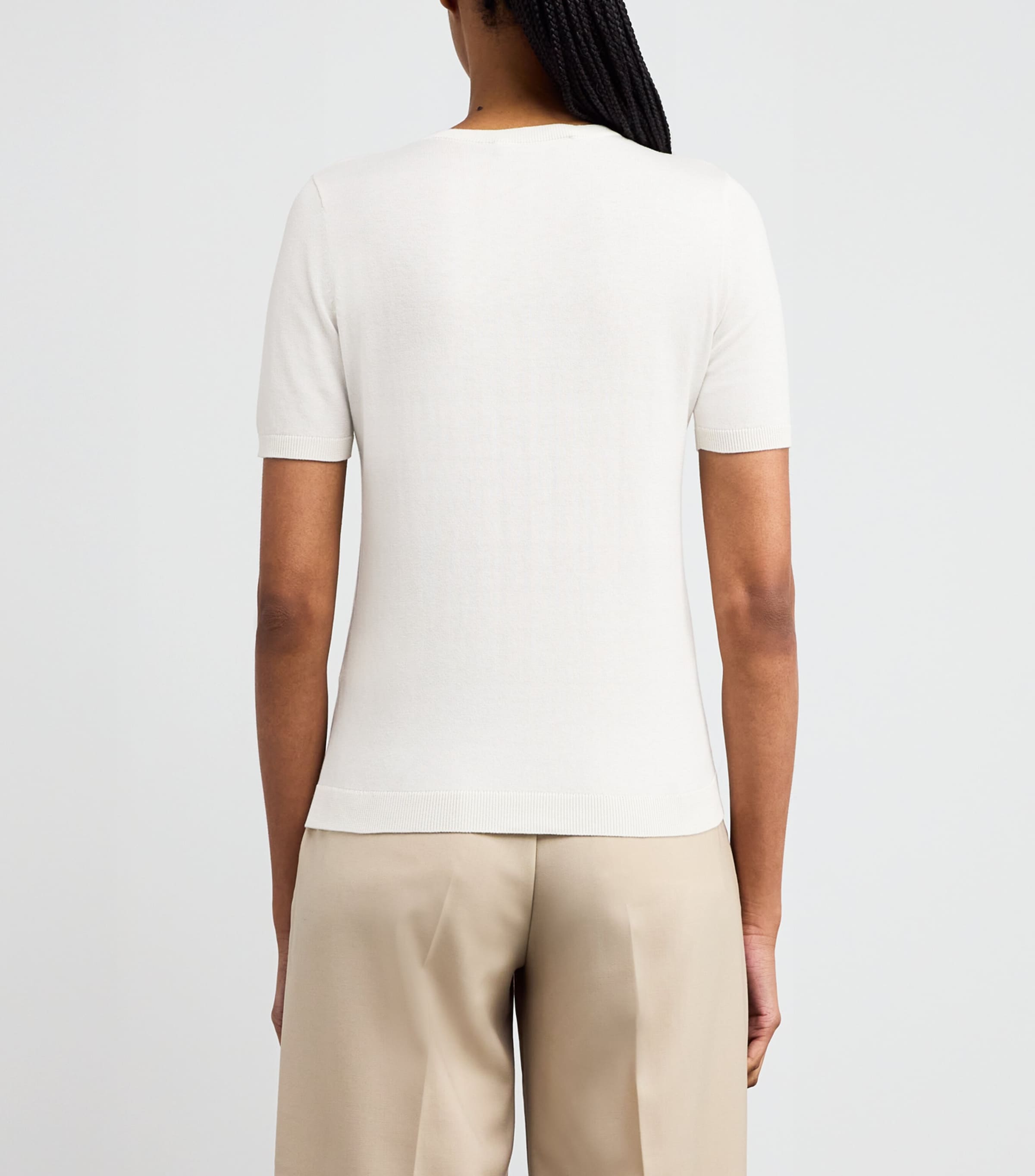 Silk-Cotton Ribbed-Trim T-Shirt WHITE Image 4