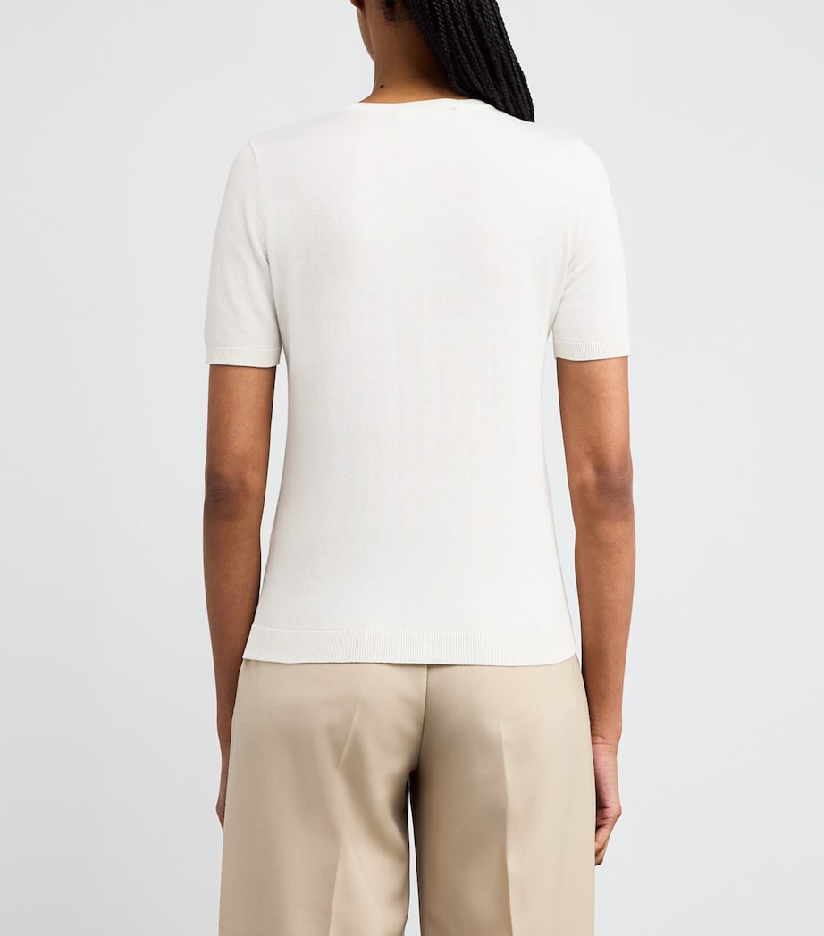 Silk-Cotton Ribbed-Trim T-Shirt WHITE Image 4