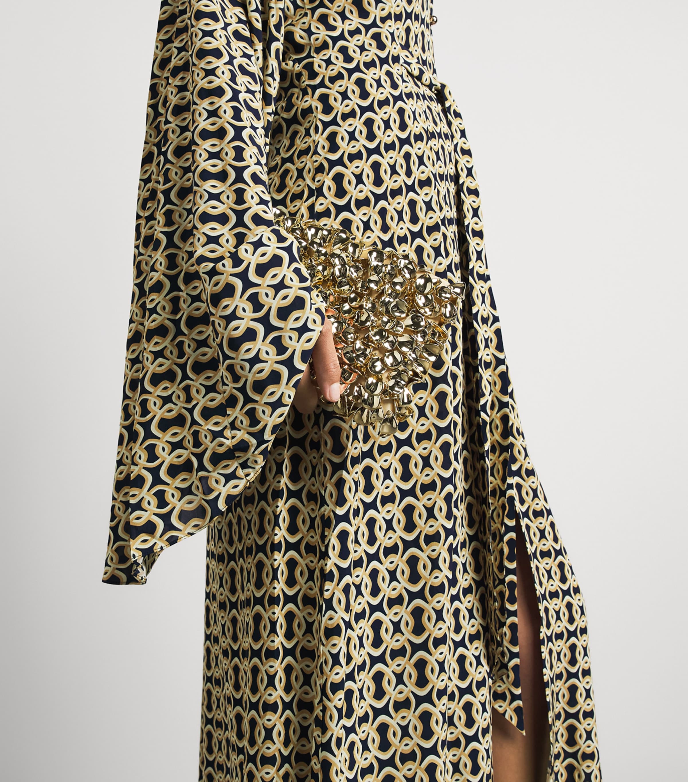 AWAY THAT DAY Womens Chain Kaftan Maxi Dress Navy/gold Link Prnt Image 5