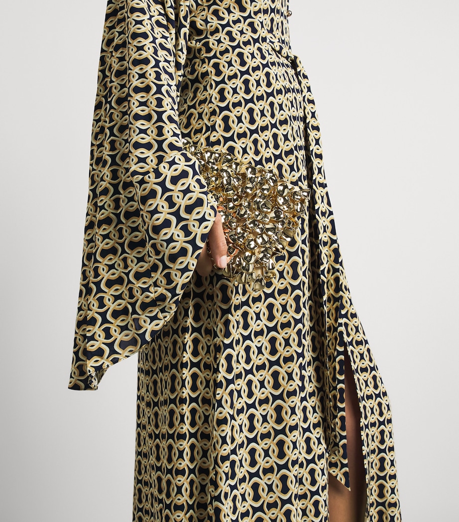 AWAY THAT DAY Womens Chain Kaftan Maxi Dress Navy/gold Link Prnt Image 5