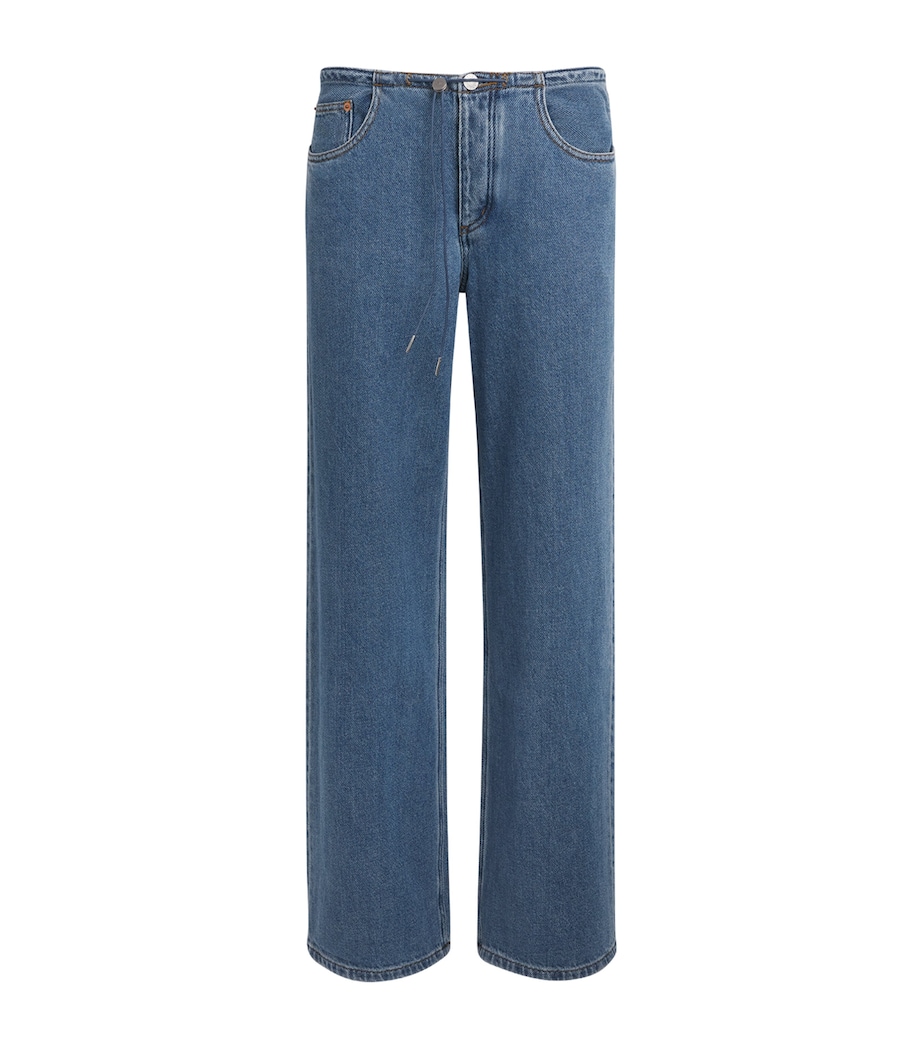 STILL HERE Womens Drawstring Cool Wide-Leg Jeans Classic Blue Image 1