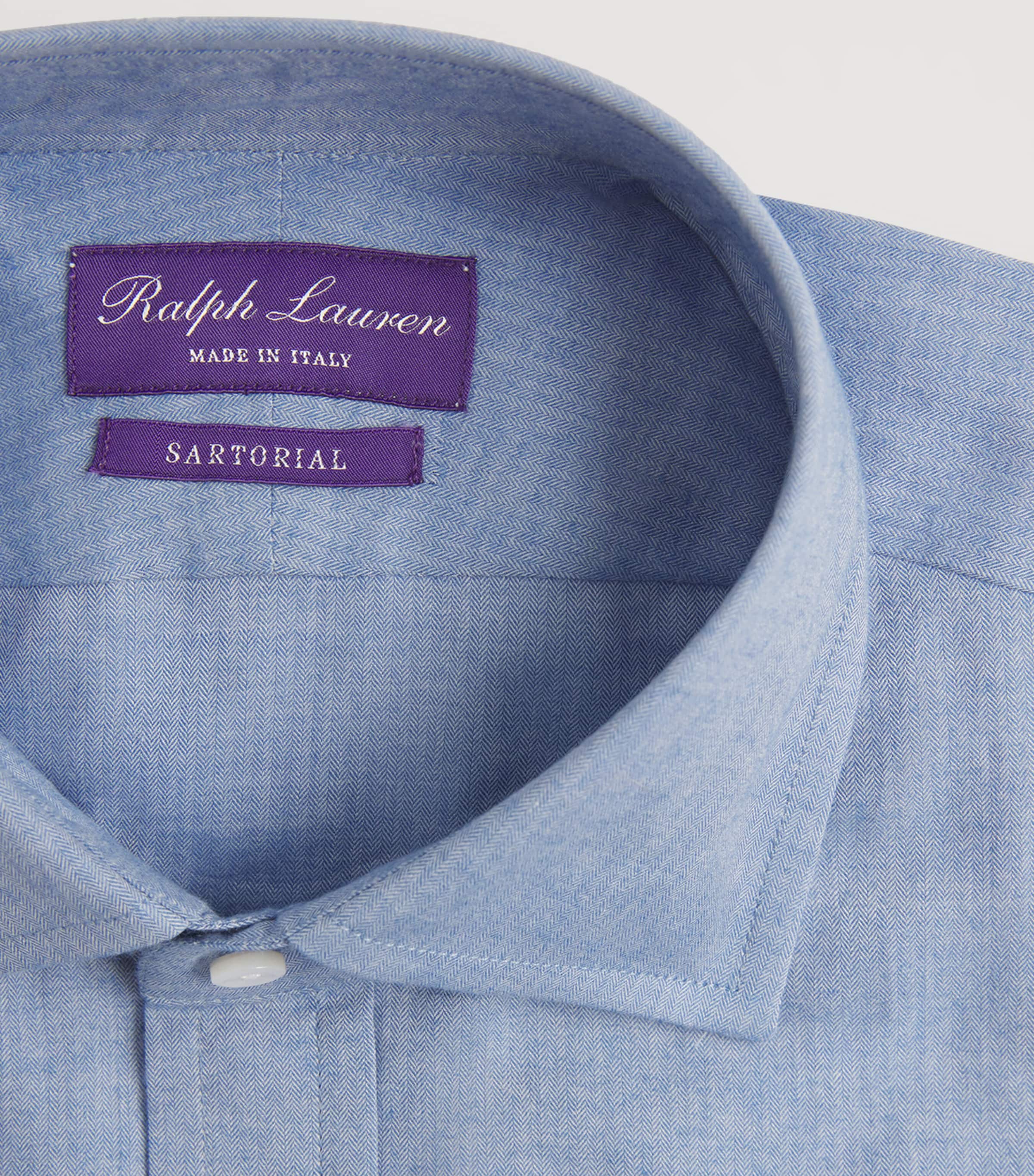 Cotton Herringbone Aston Dress Shirt BLUE Image 5