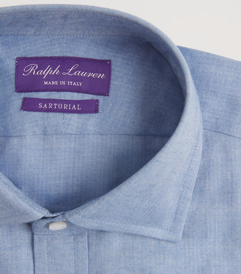 Cotton Herringbone Aston Dress Shirt BLUE Image 5