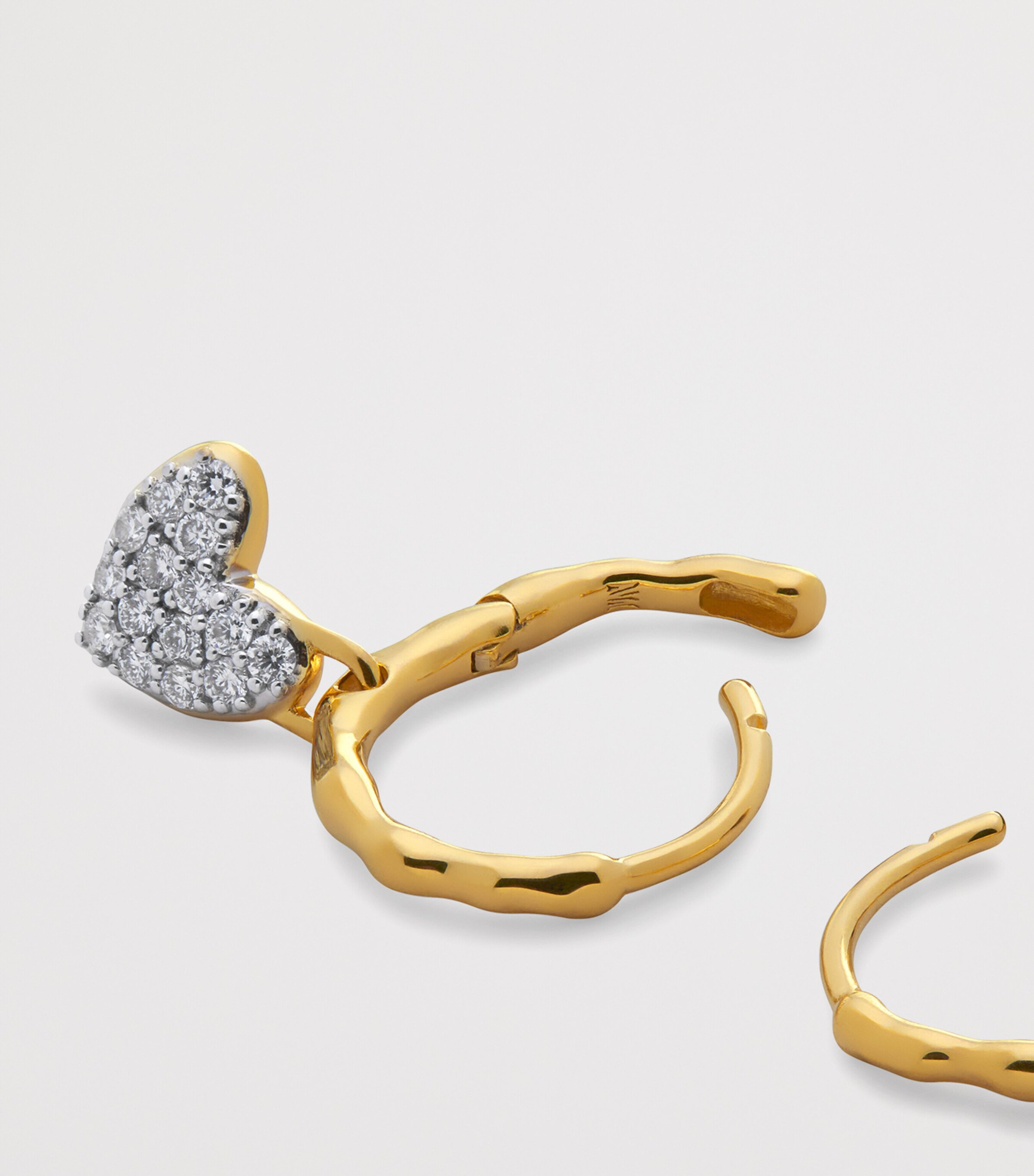 Mini Gold Vermeil and Diamond Heart Huggie Earrings 18K GOLD VERMEIL Image 3