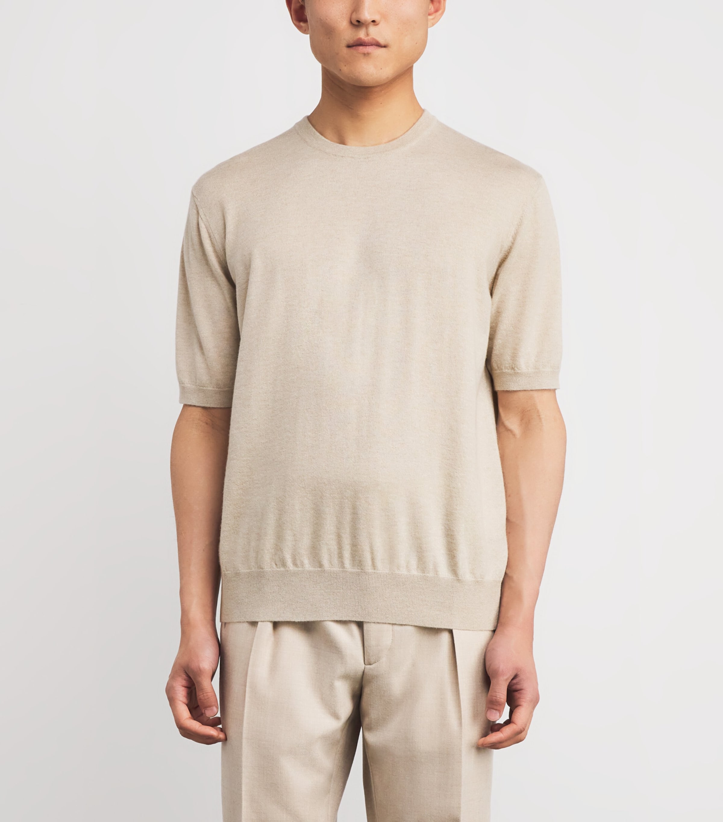Cashmere Crew-Neck Short-Sleeve Sweater CHAMPAGNE Image 3