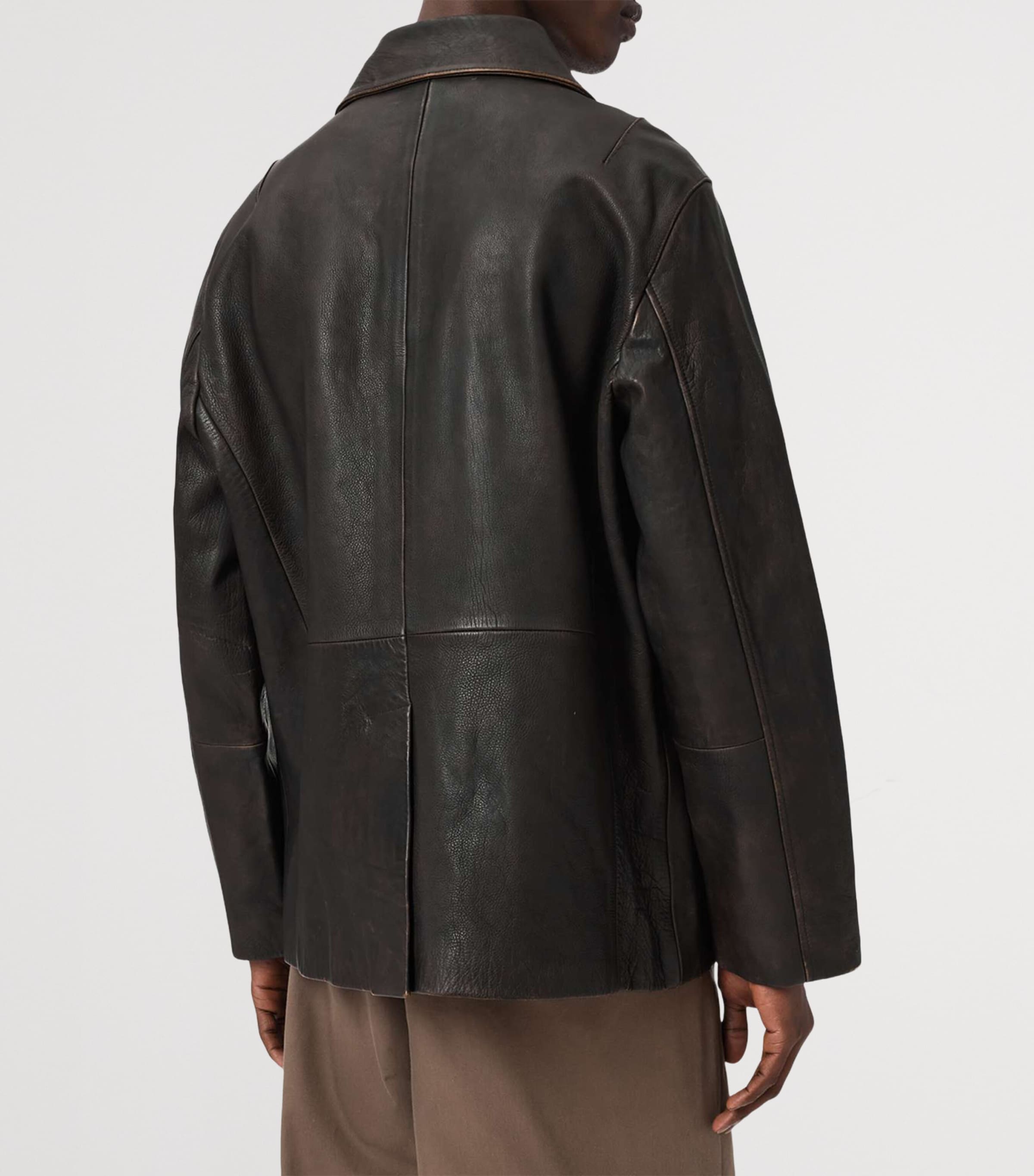 AllSaints Mens Hartwell Leather Jacket Cognac Brown Image 4