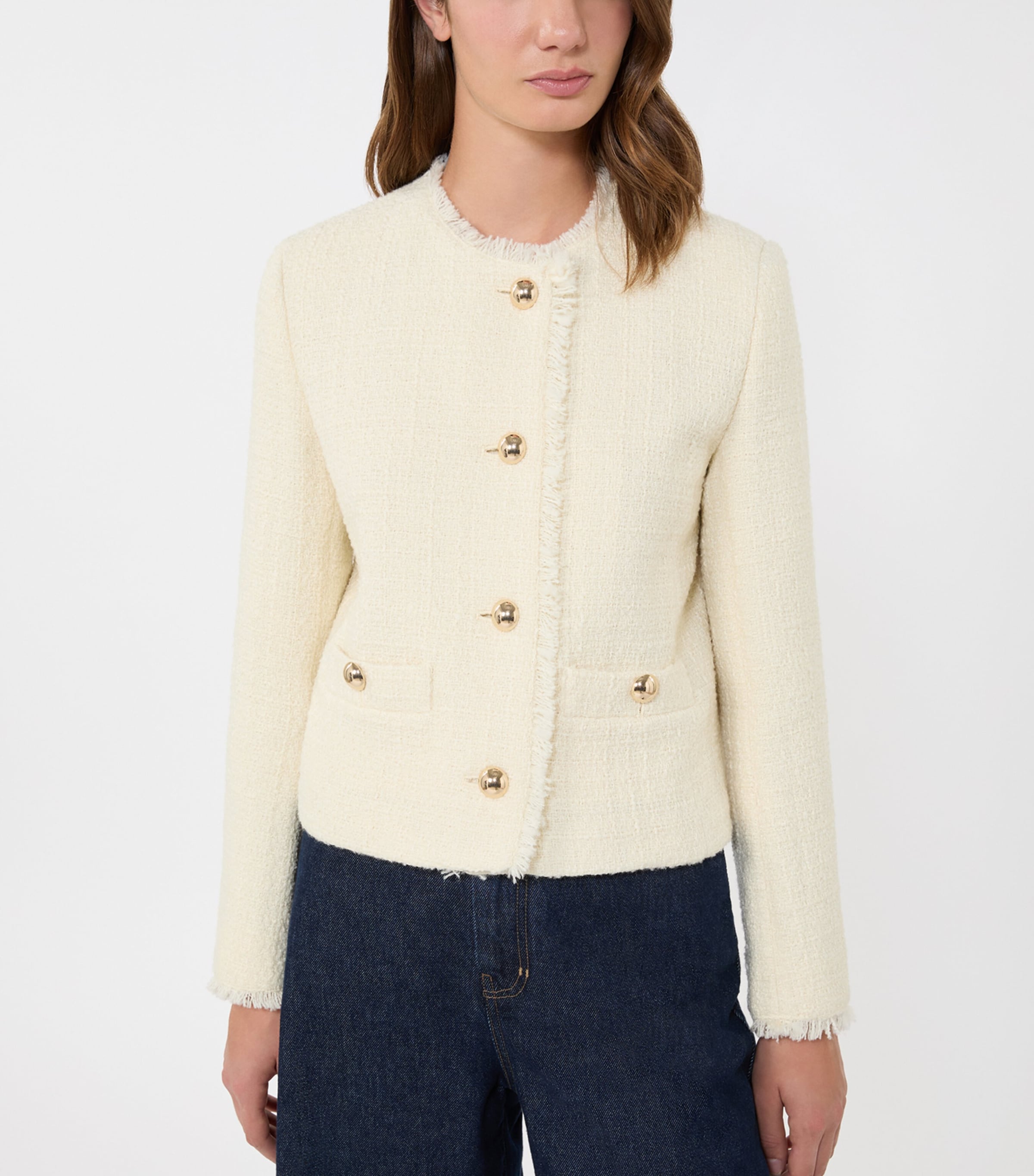 Wool-Blend Round-Neck Jacket ECRU Image 5