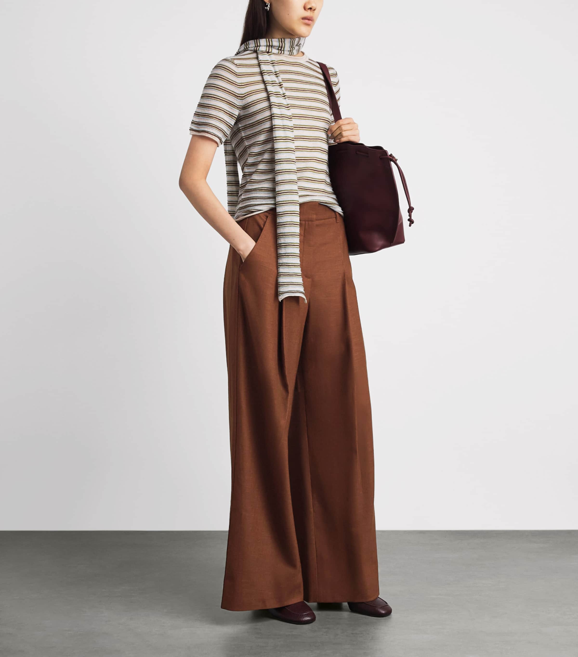 ME+EM Womens Wool-Blend Wide Trousers Pecan Brown Image 2