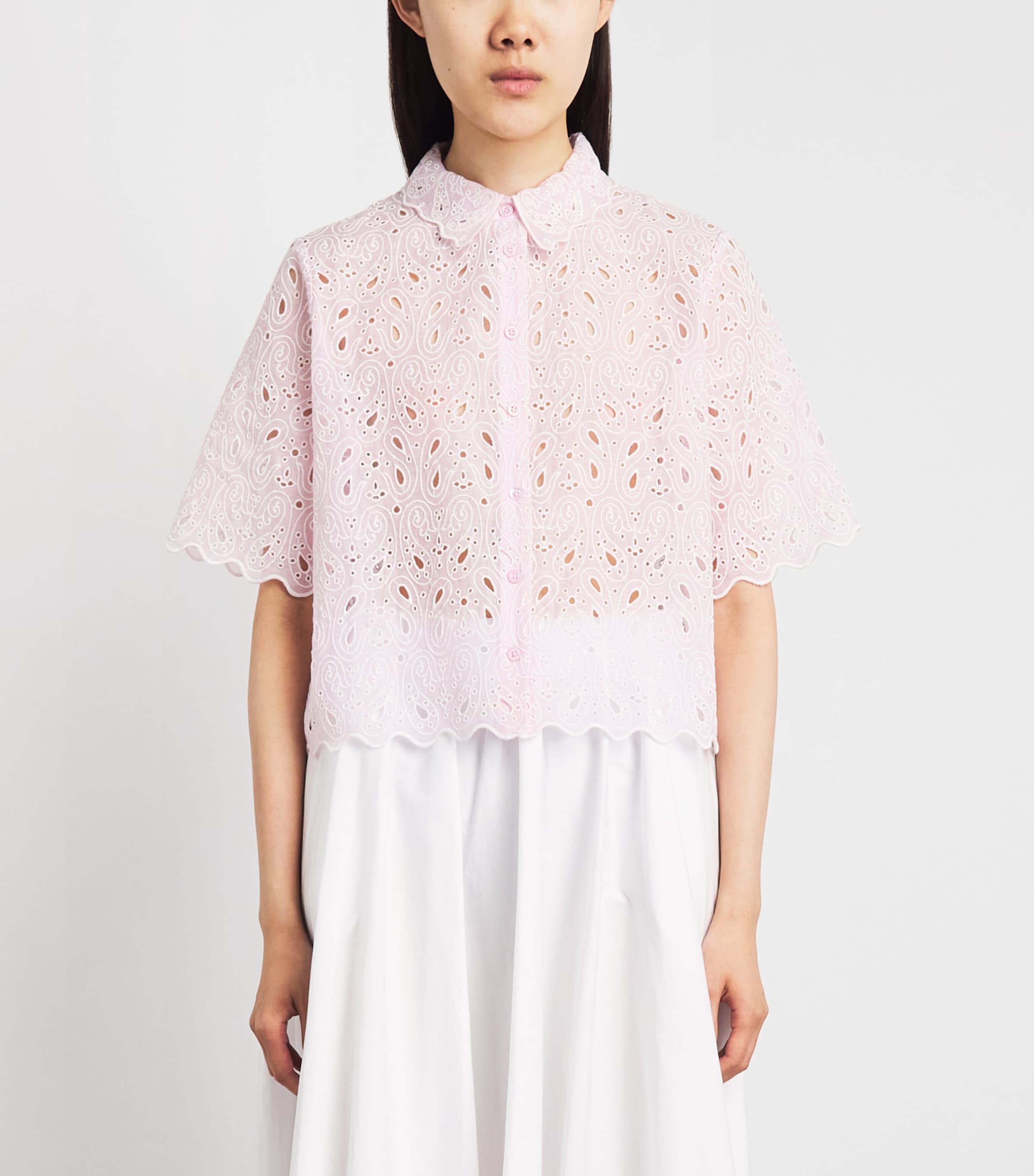 FRAME Womens The Paisley Eyelet Shirt Bubble Gum Image 4