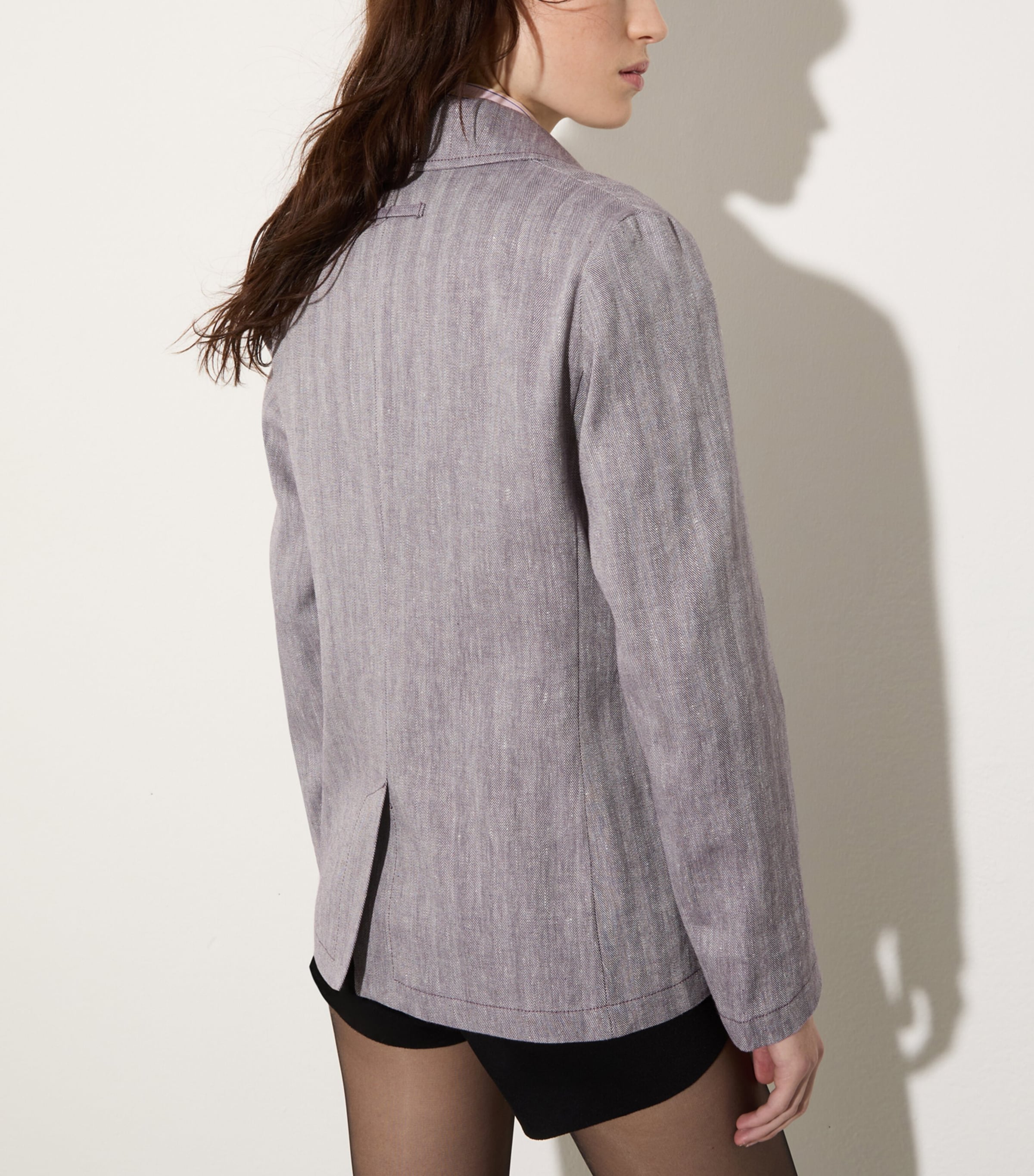 MAX&Co. Womens Linen-Blend Herringbone Peacoat Aubergine Image 3