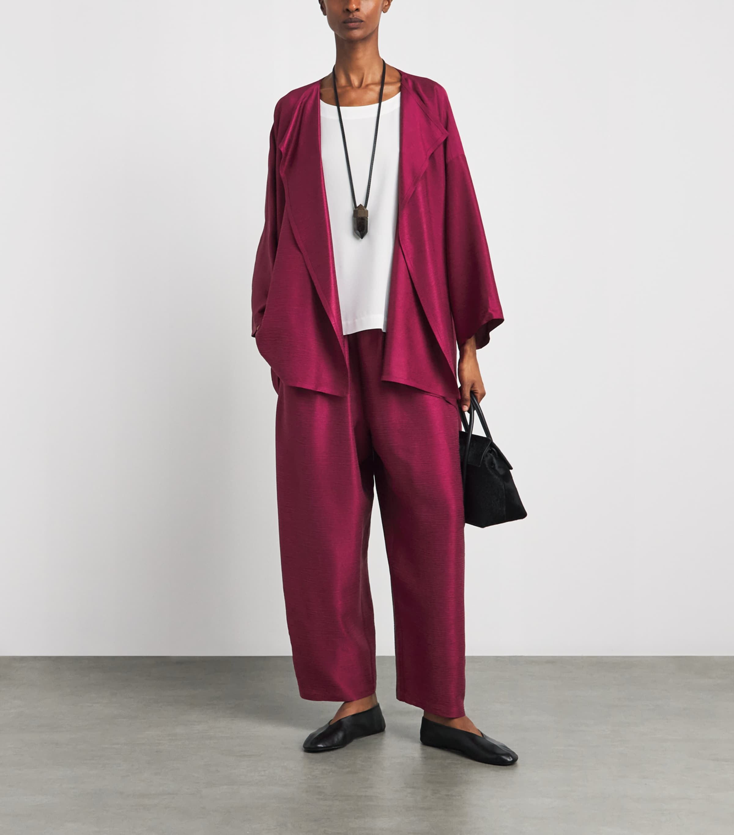 Eskandar Womens Silk Plissé Jacket Magenta Image 2