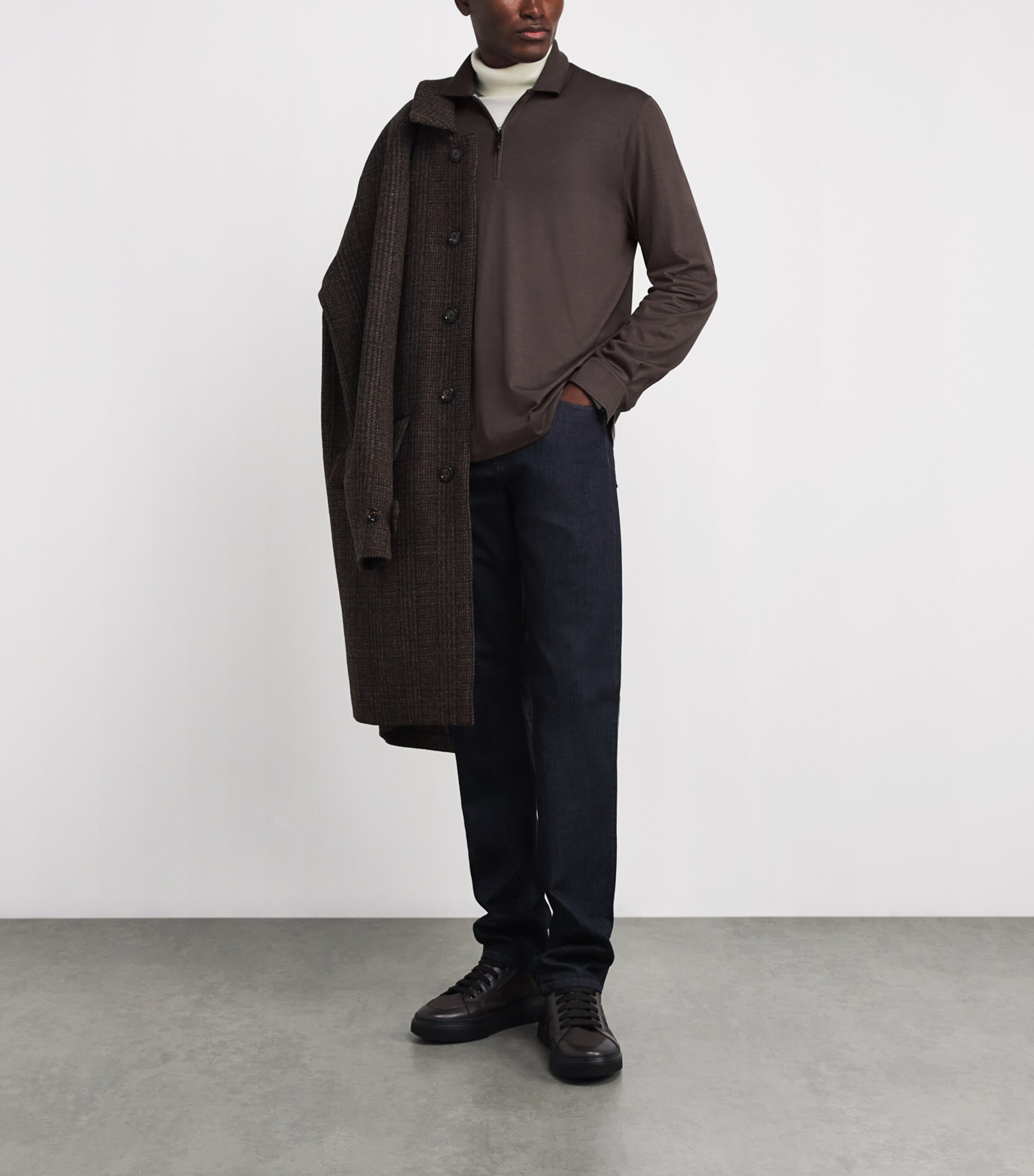 Canali Mens Wool Zip-Up Long-Sleeve Polo Shirt Image 2
