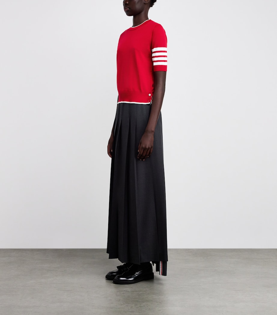 Thom Browne Womens Wool-Blend 4-Bar Short-Sleeve Sweater Red Image 2