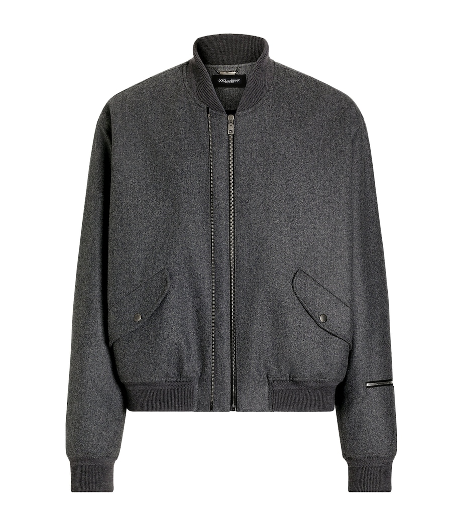 Dolce&Gabbana Mens Virgin Wool Bomber Jacket Melange Grey Image 1