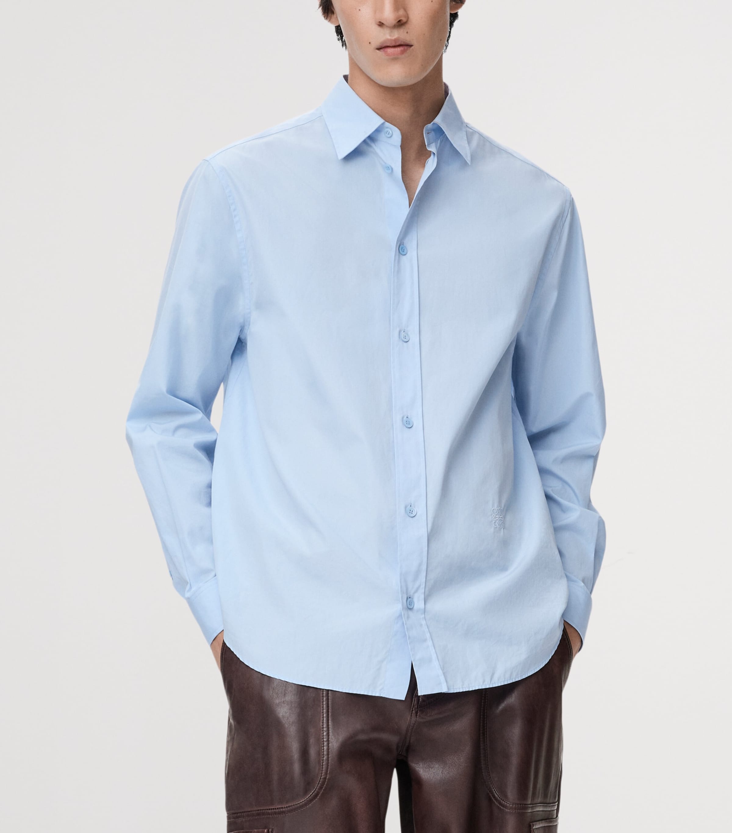 Cotton-Blend Poplin Shirt LIGHT BLUE Image 3