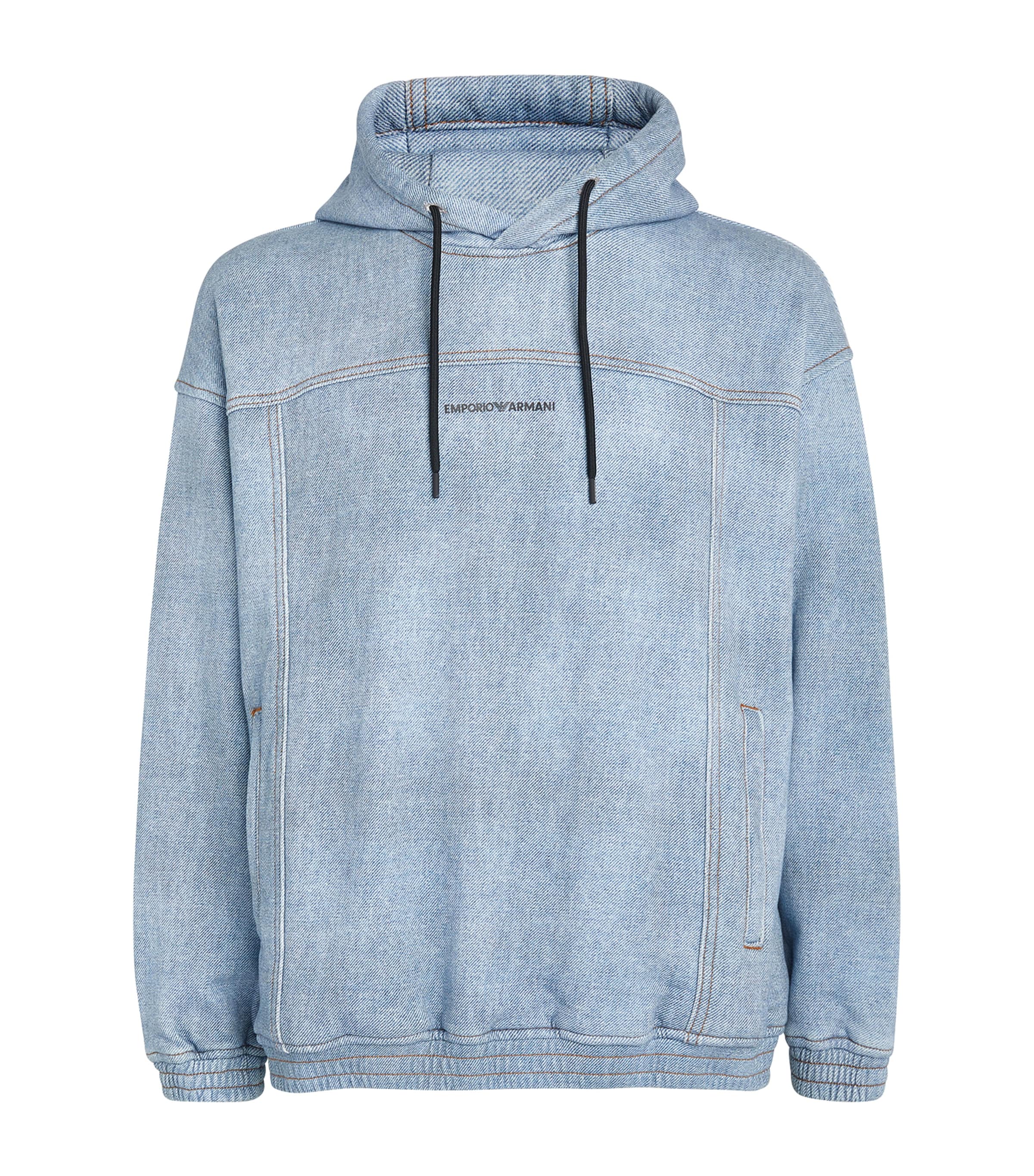 Emporio Armani Denim Logo Hoodie In Blue